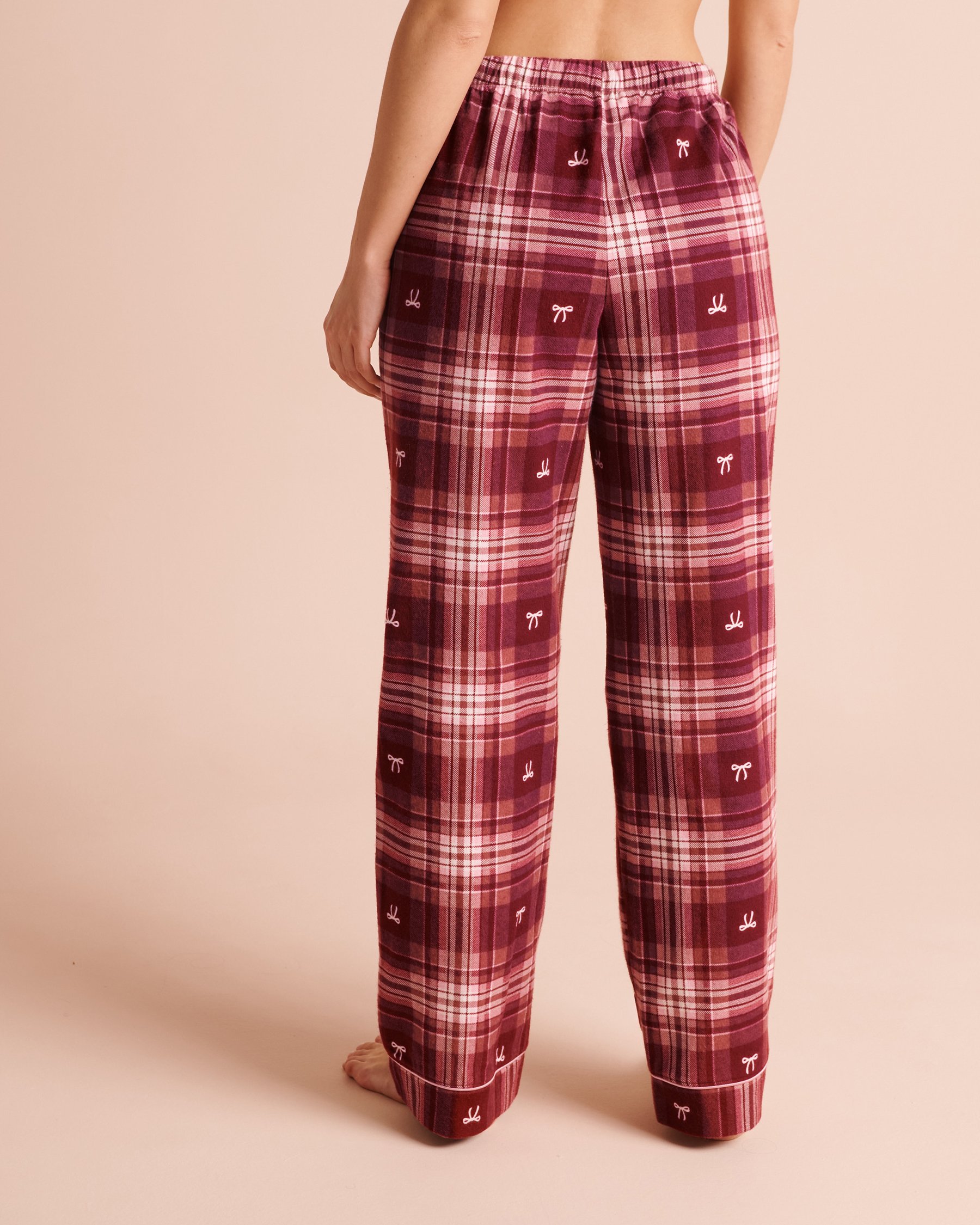 LA VIE EN ROSE Bow & Plaid Print Flannel Pajama Set Burgundy/Plaid 40400103 - View7