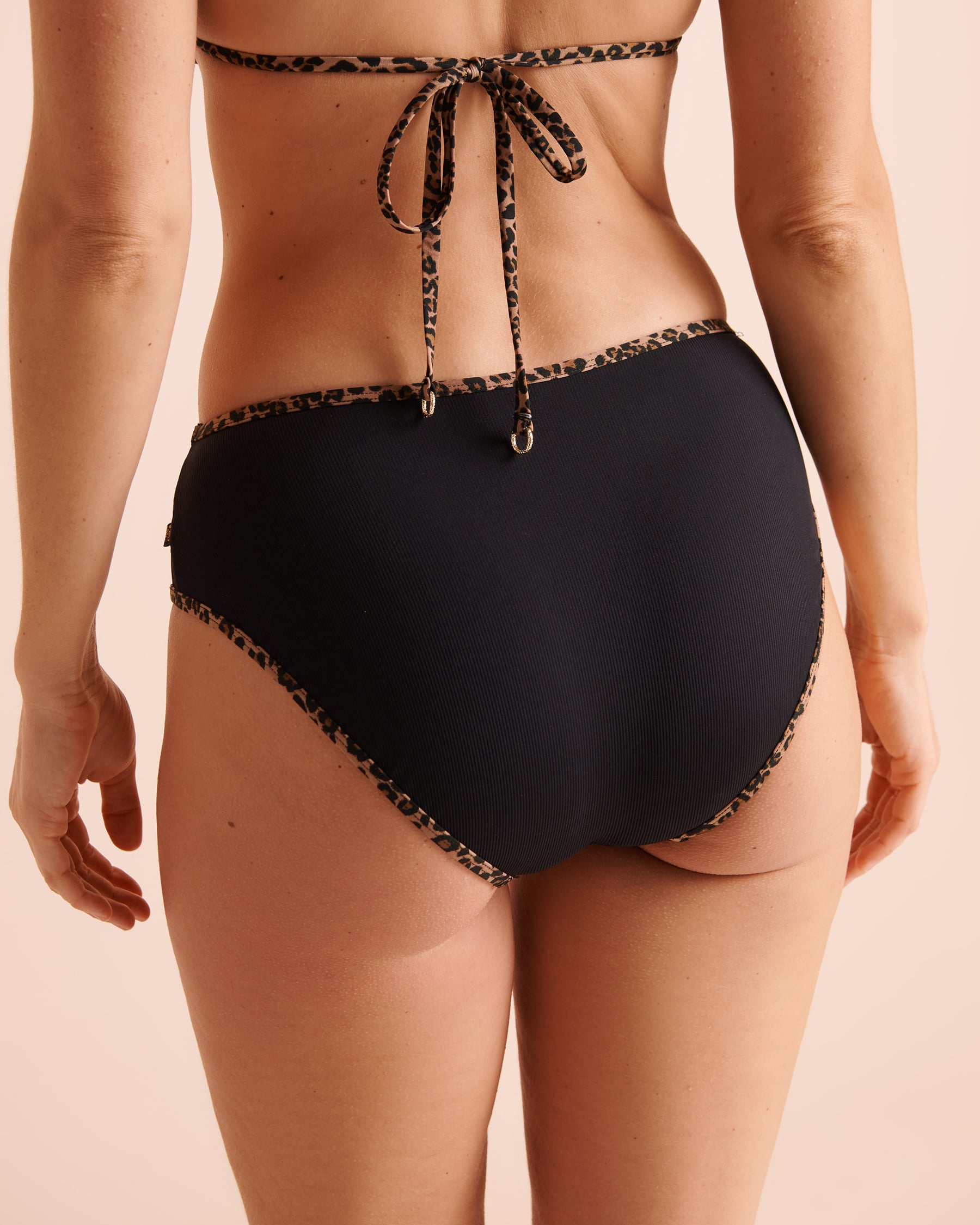 LA VIE EN ROSE AQUA LEOPARD TRIM Mid Waist Bikini Bottom Black/Leopard Trim 70300977 - View2
