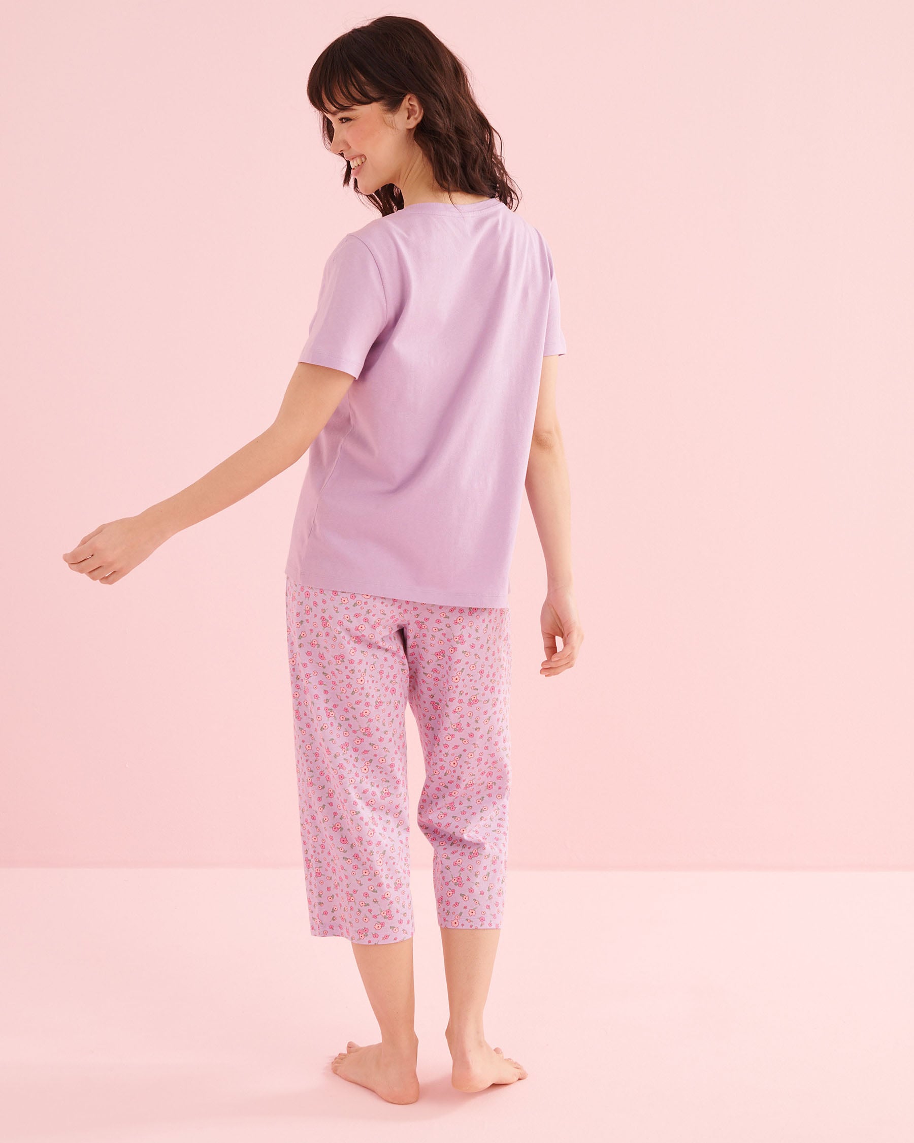 LA VIE EN ROSE Boat Print Cotton T-shirt and Capris PJ Set Lilac Purple 40400097 - View2