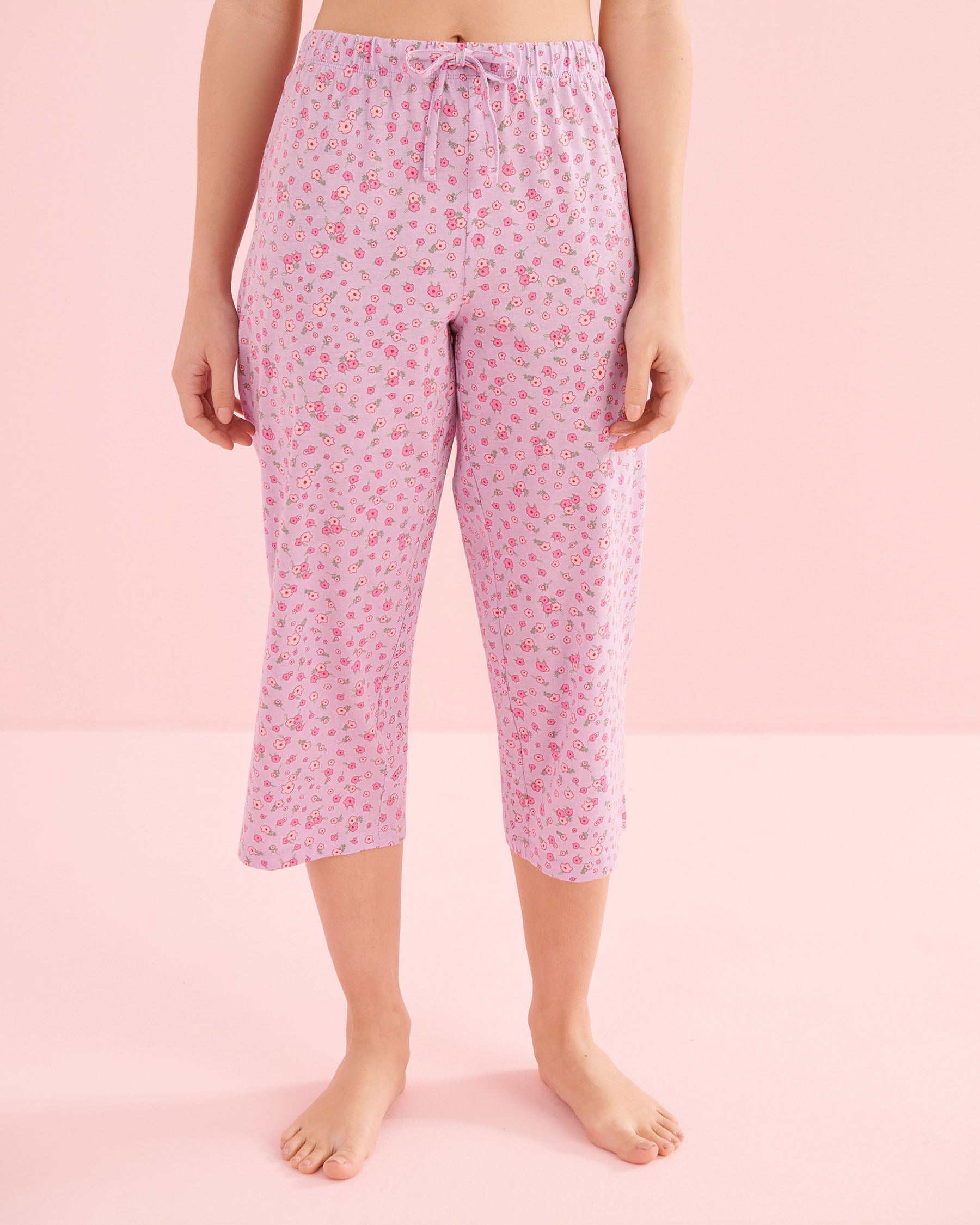LA VIE EN ROSE Boat Print Cotton T-shirt and Capris PJ Set Lilac Purple 40400097 - View4