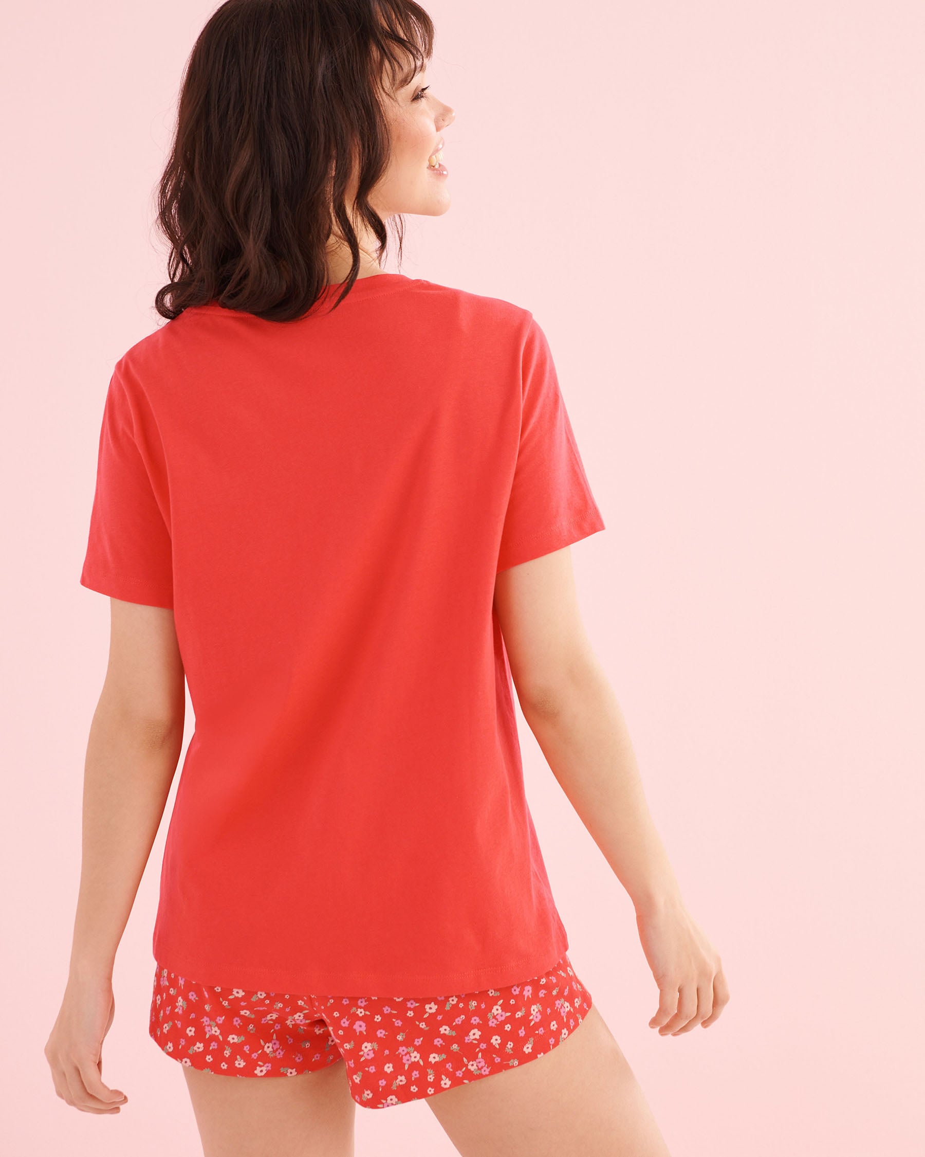LA VIE EN ROSE Boat Print Cotton T-shirt and Shorts PJ Set Red 40400099 - View2