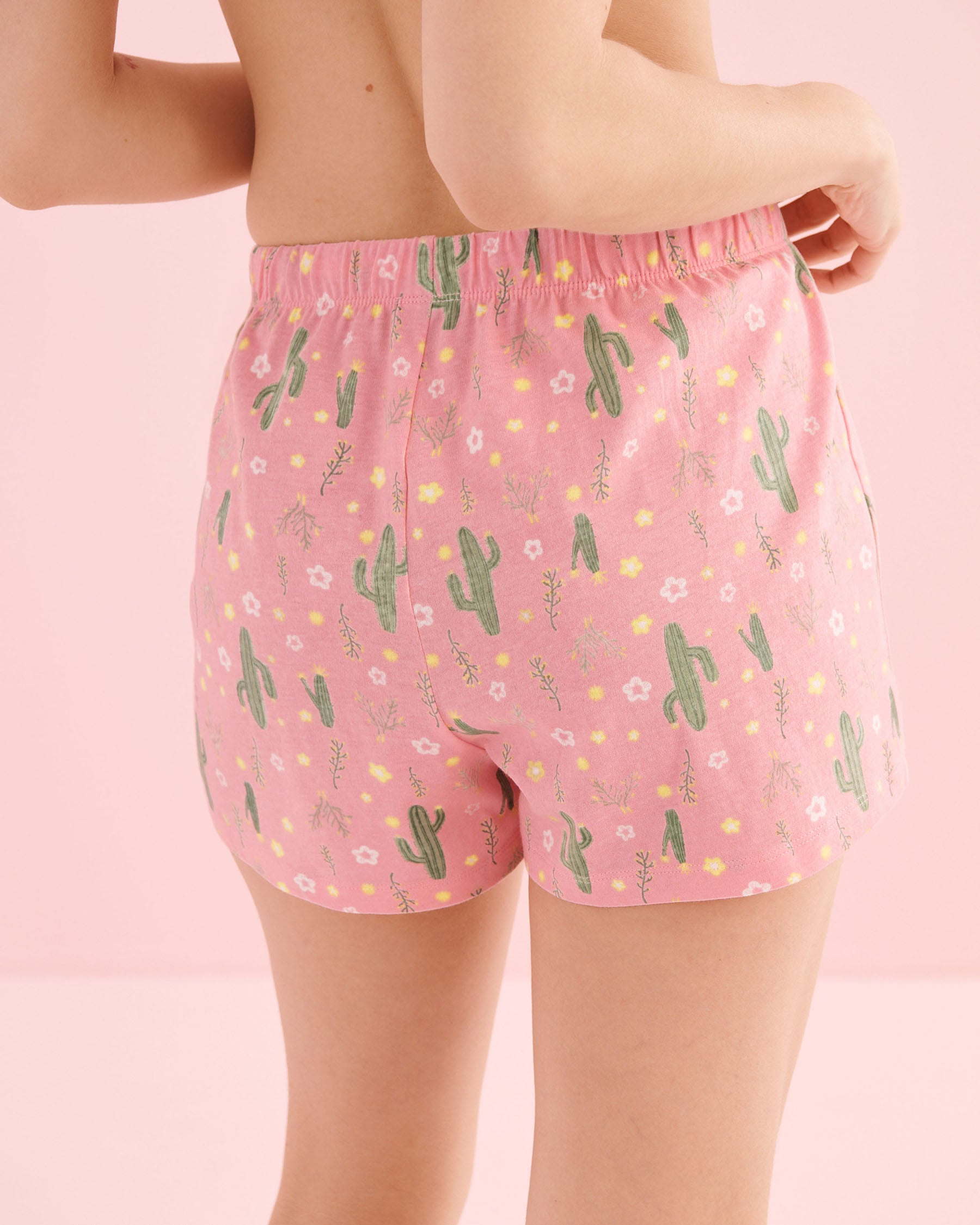 LA VIE EN ROSE Cactus Print Cotton T-shirt and Shorts PJ Set Light Pink 40400099 - View5