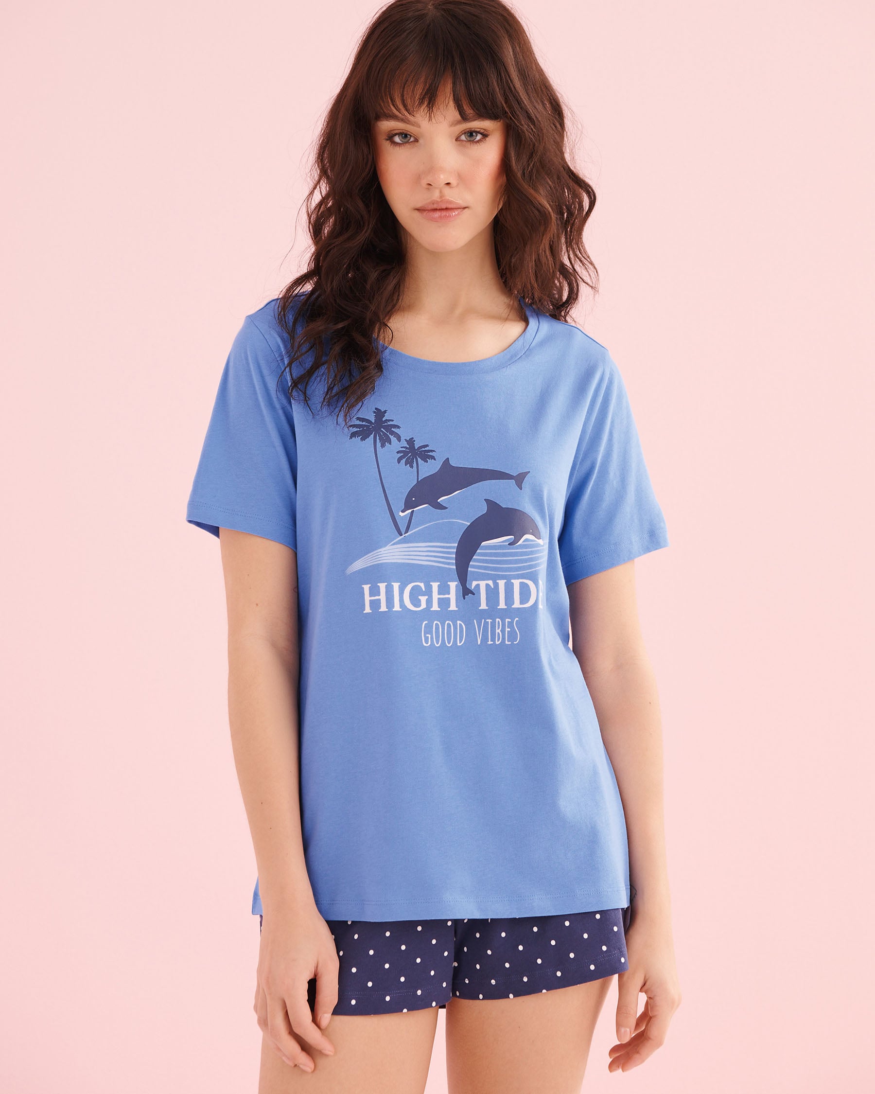 LA VIE EN ROSE Ensemble pyjama t-shirt et short en coton imprimé dauphins Bleu 40400099 - View1