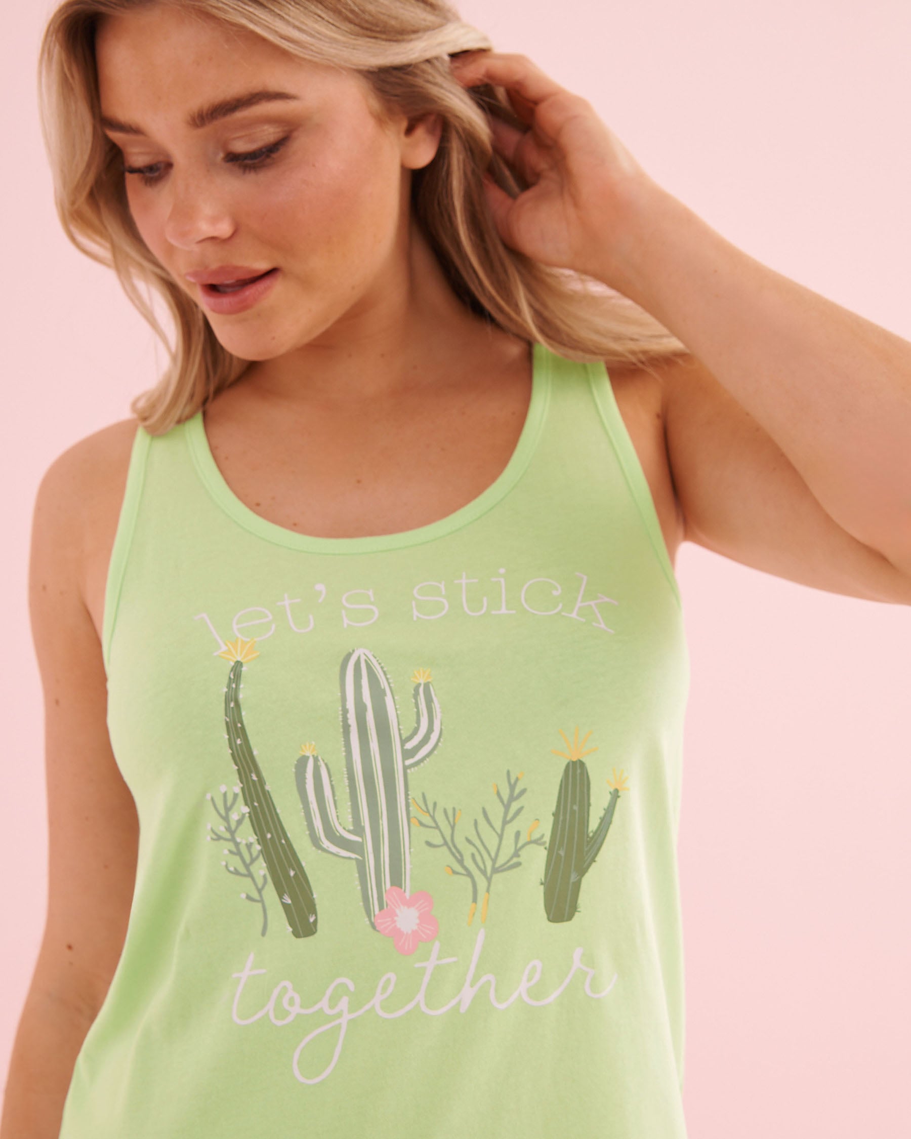 LA VIE EN ROSE Chemise de nuit en coton imprimé cactus Vert pâle 40500496 - View3