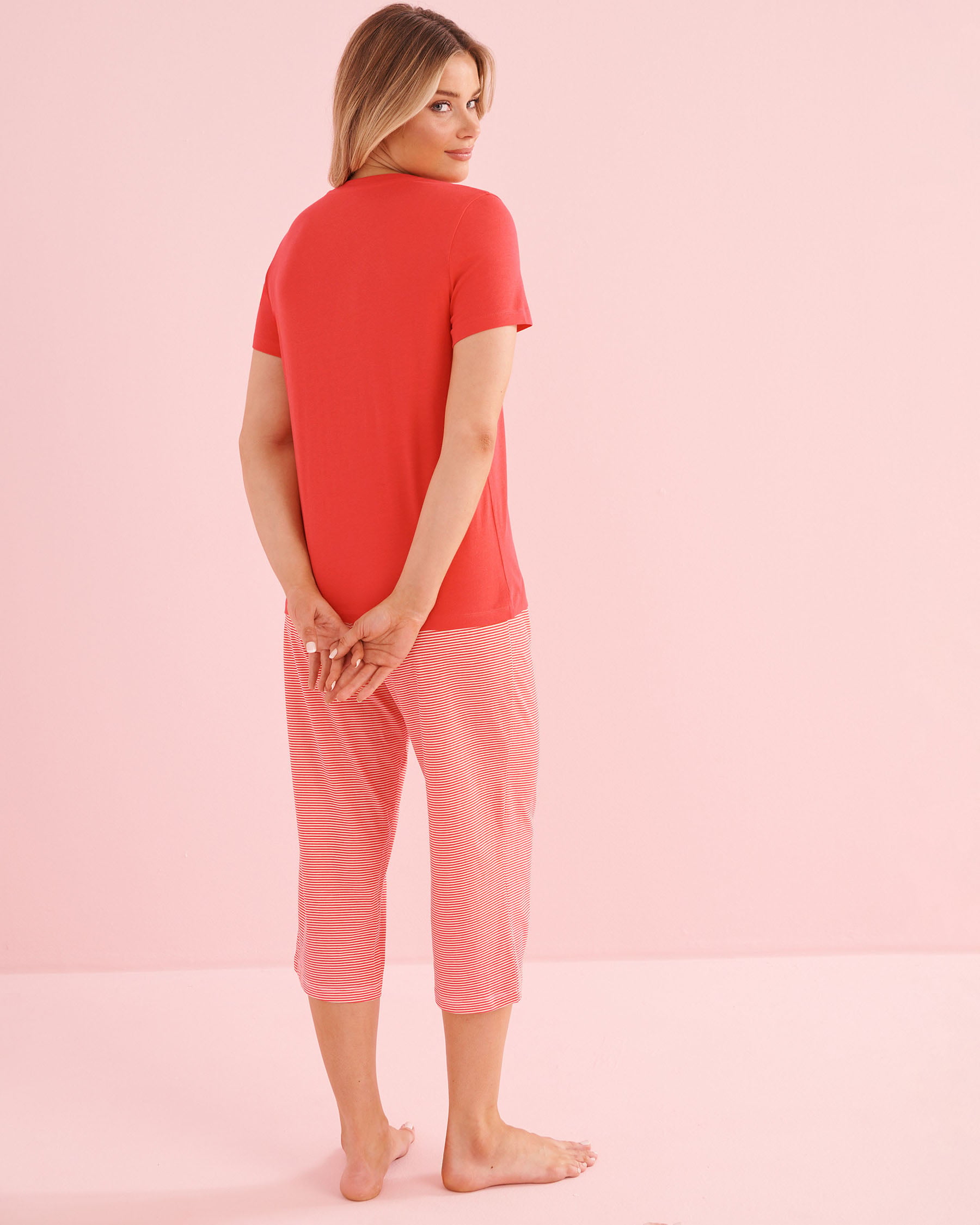 LA VIE EN ROSE Palm Tree Print Cotton T-shirt and Capris PJ Set Red 40400097 - View2