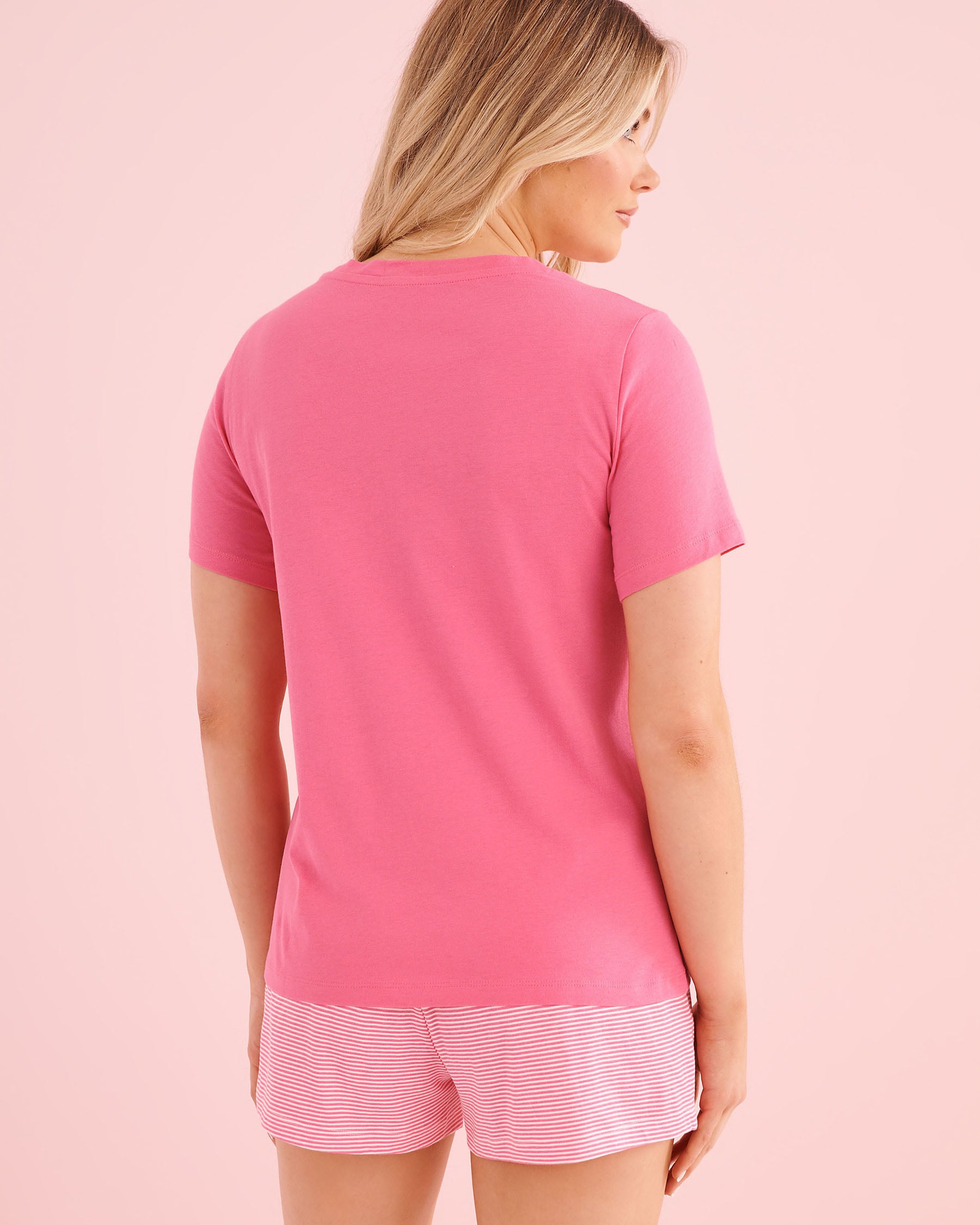 LA VIE EN ROSE Ensemble pyjama t-shirt et short en coton imprimé cabines Rose fuchsia 40400099 - View2
