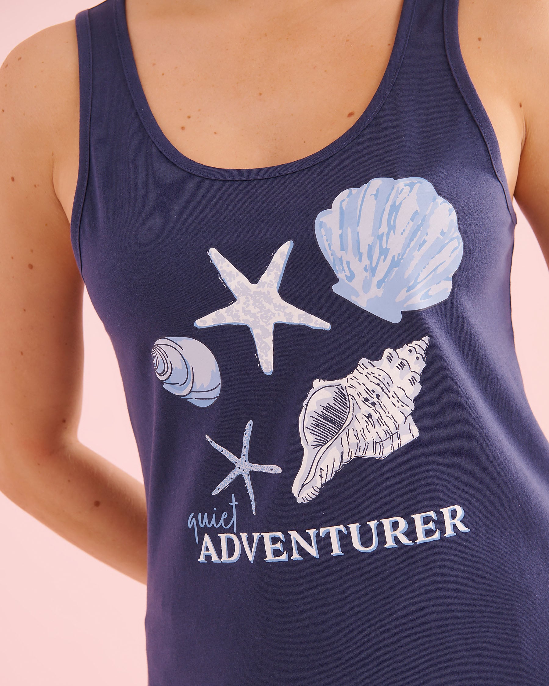 LA VIE EN ROSE Seashell Print Cotton Cami and Shorts PJ Set Navy Blue 40400098 - View3