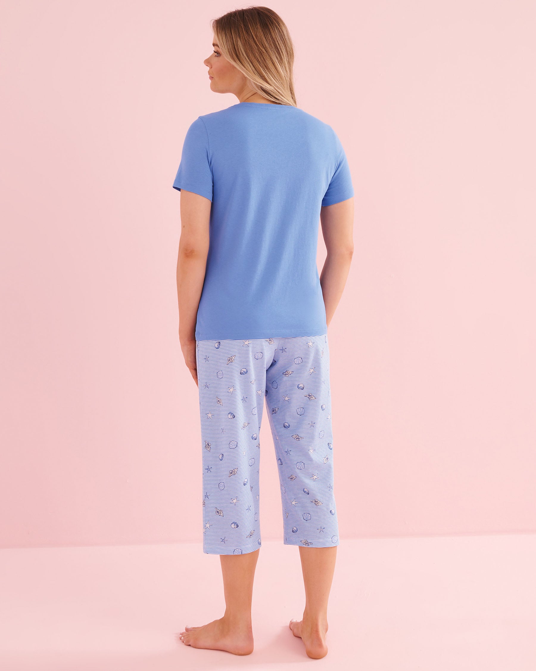 LA VIE EN ROSE Seashell Print Cotton T-shirt and Capris PJ Set Blue 40400097 - View2