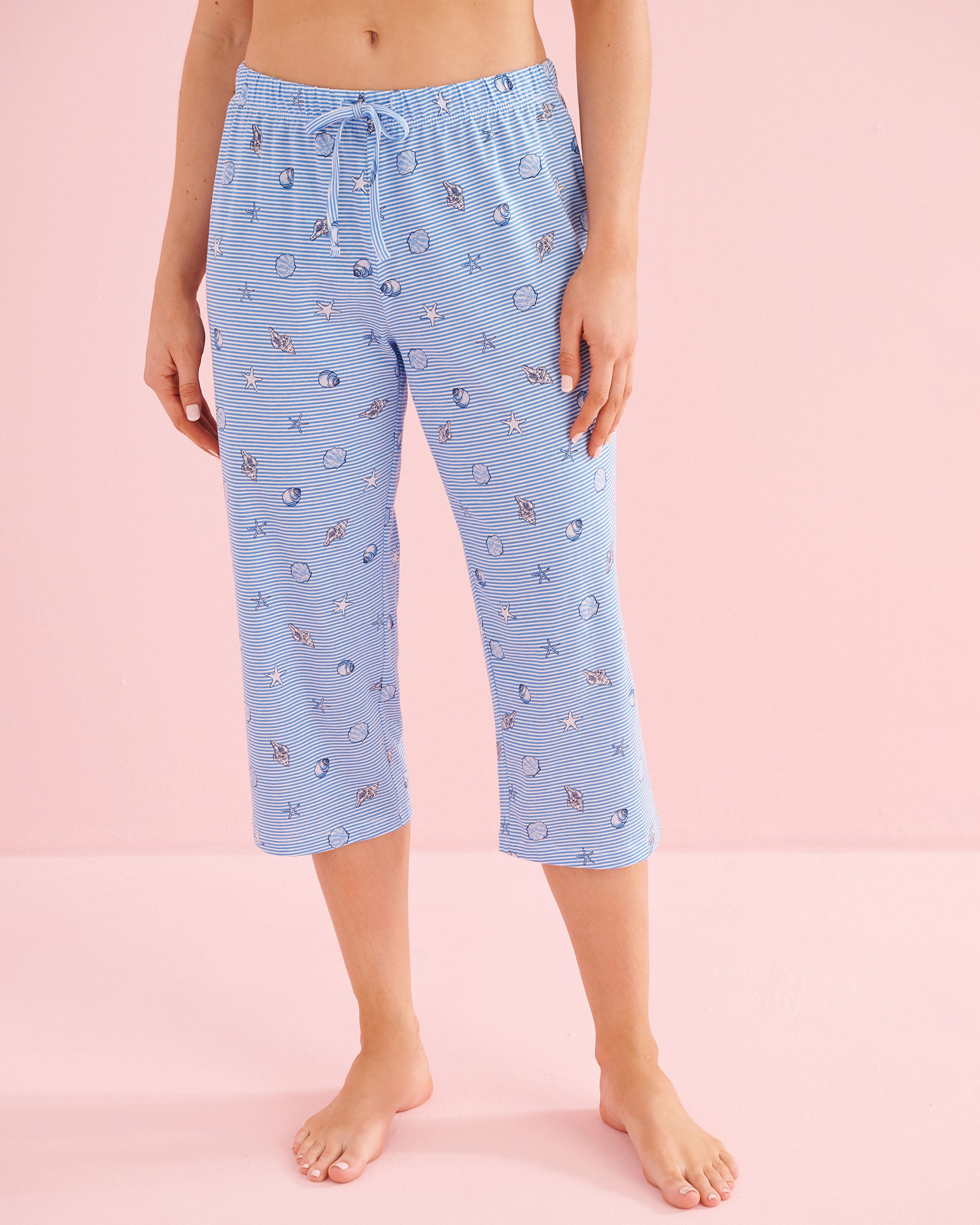 LA VIE EN ROSE Seashell Print Cotton T-shirt and Capris PJ Set Blue 40400097 - View4