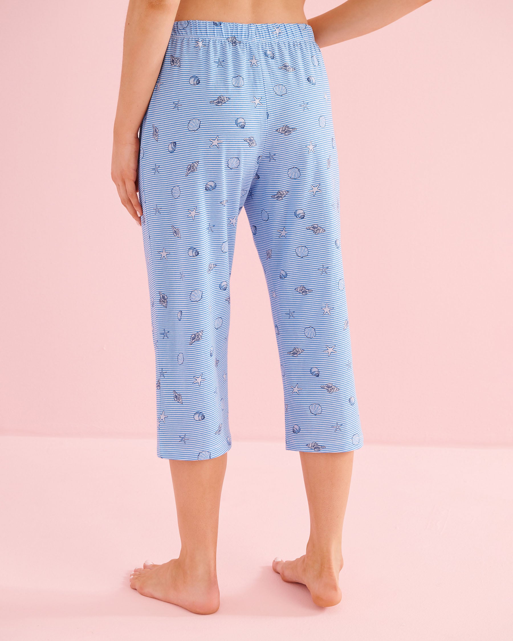 LA VIE EN ROSE Seashell Print Cotton T-shirt and Capris PJ Set Blue 40400097 - View5