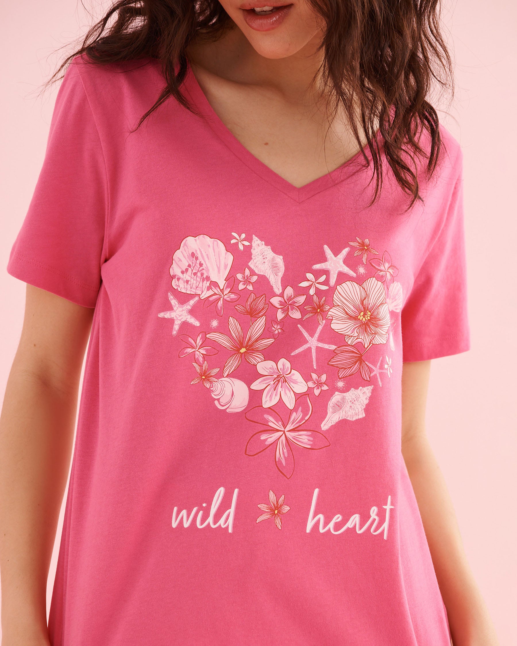 LA VIE EN ROSE Tropical Flower Print Cotton T-shirt and Capris PJ Set Fuchsia Pink 40400097 - View3