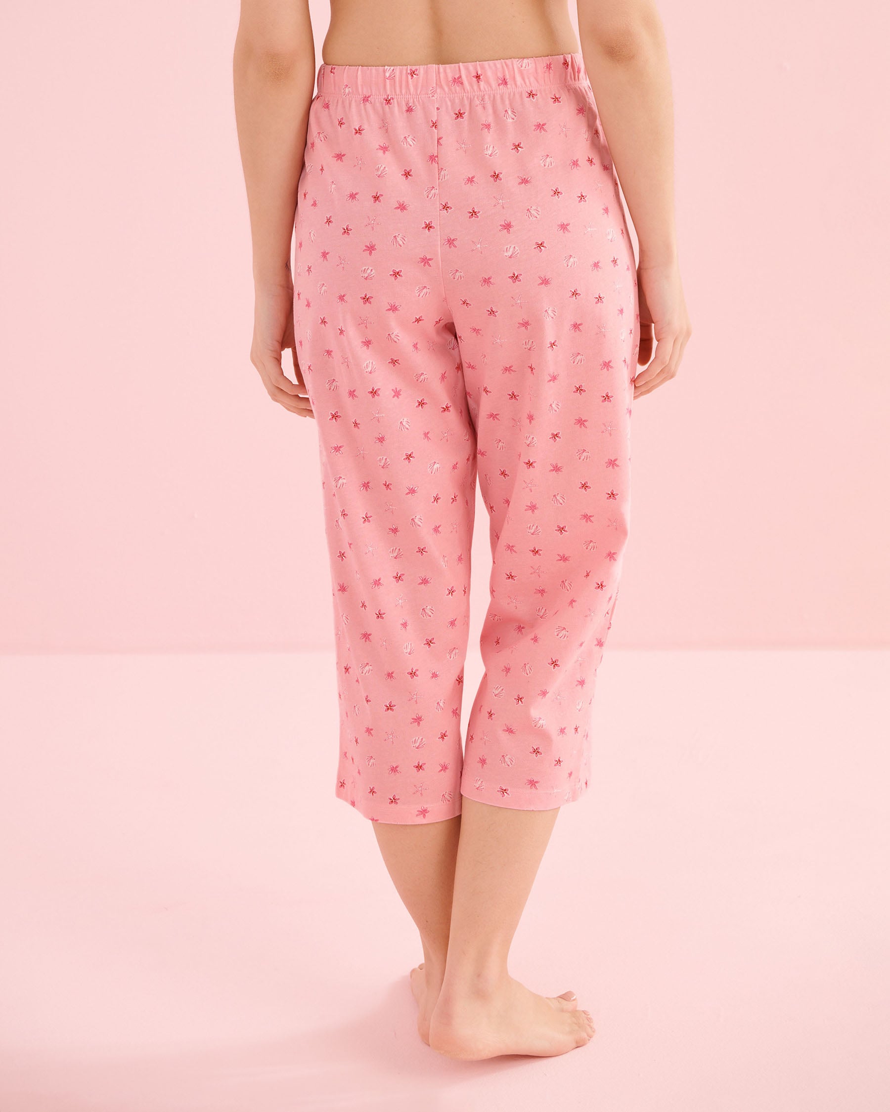 LA VIE EN ROSE Tropical Flower Print Cotton T-shirt and Capris PJ Set Fuchsia Pink 40400097 - View5