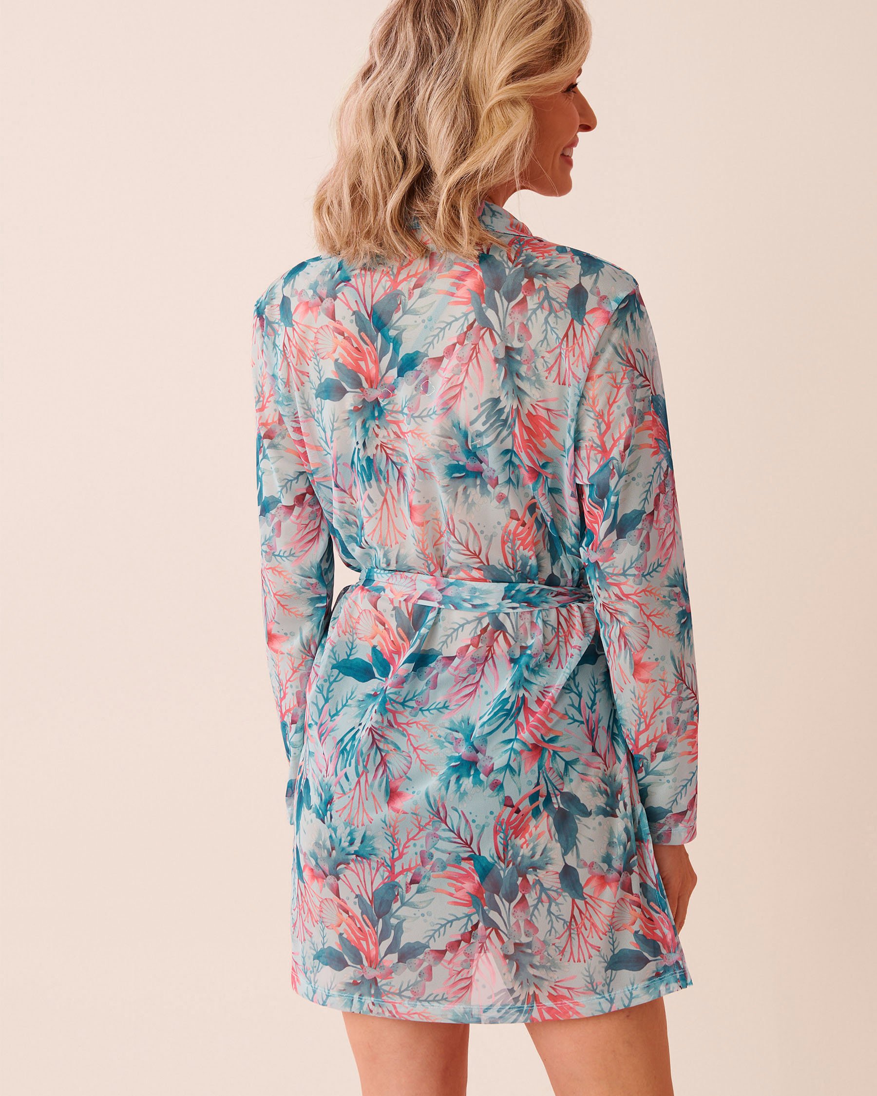 LA VIE EN ROSE AQUA Long Mesh Button-down Shirt Reef Fantasy 80100041 - View4