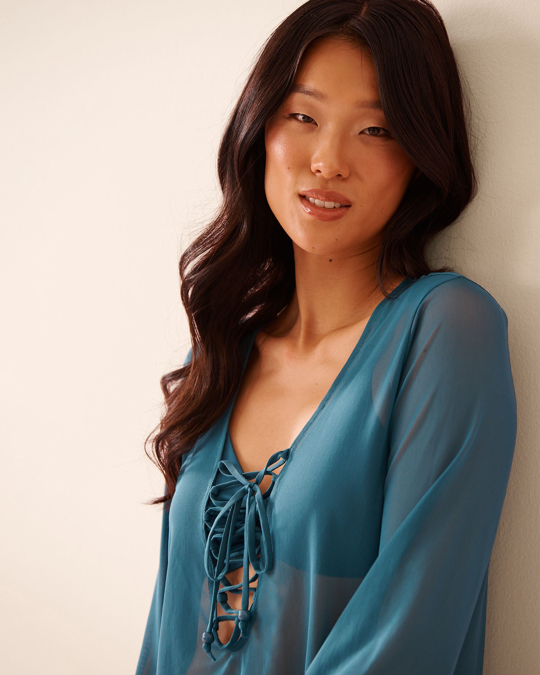 LA VIE EN ROSE AQUA Long Sleeve Mesh Tunic Deep Water 80400079 - View3