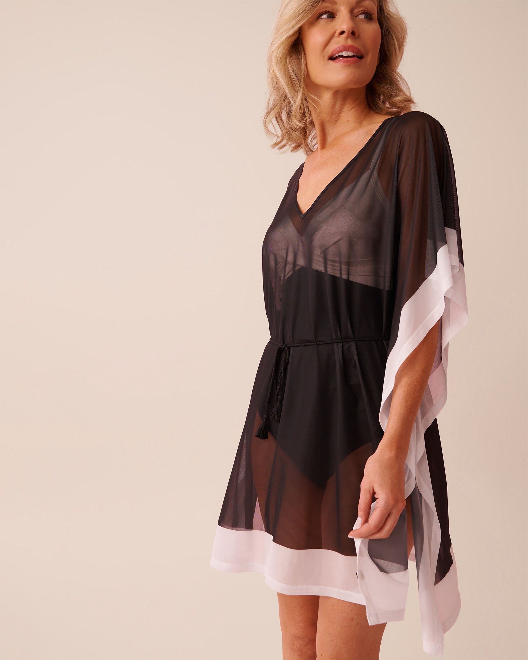 LA VIE EN ROSE AQUA Mesh Caftan Black 80400075 - View3