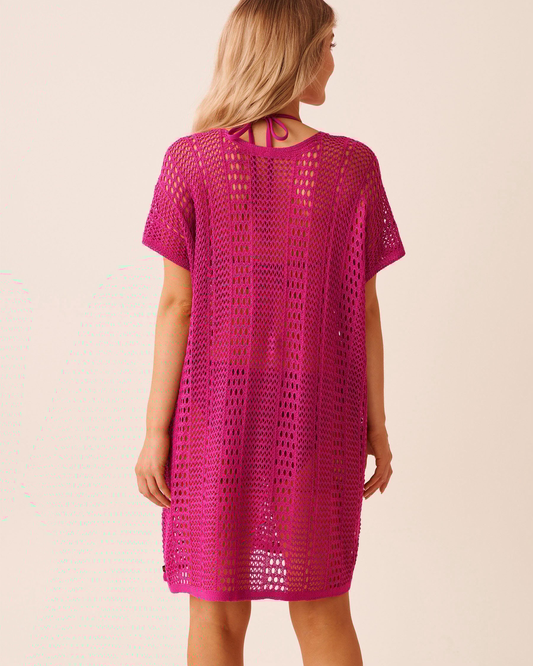 LA VIE EN ROSE AQUA Short Sleeve Crochet Tunic Plum 80400076 - View2