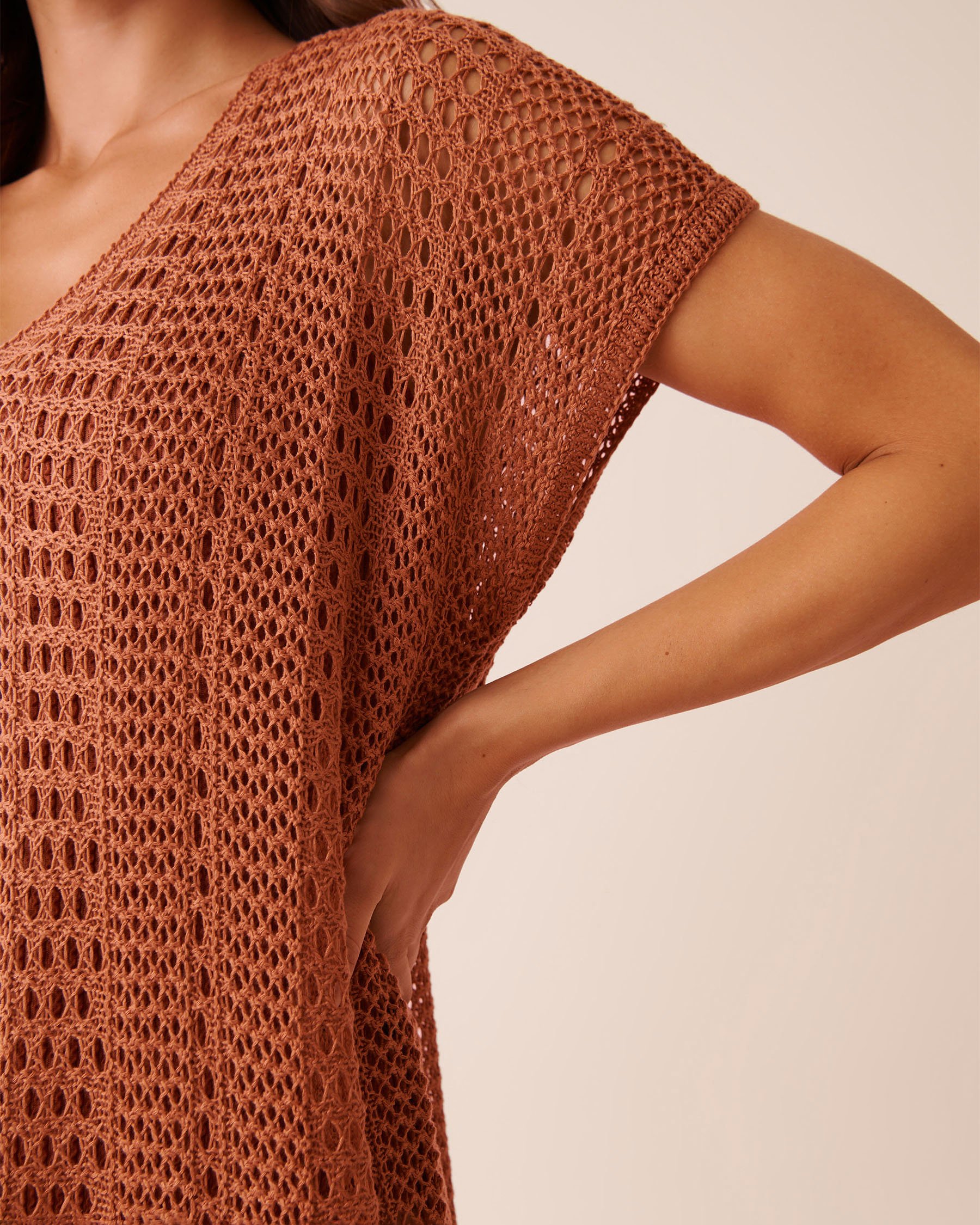 LA VIE EN ROSE AQUA Short Sleeve Crochet Tunic Terracotta 80400076 - View3