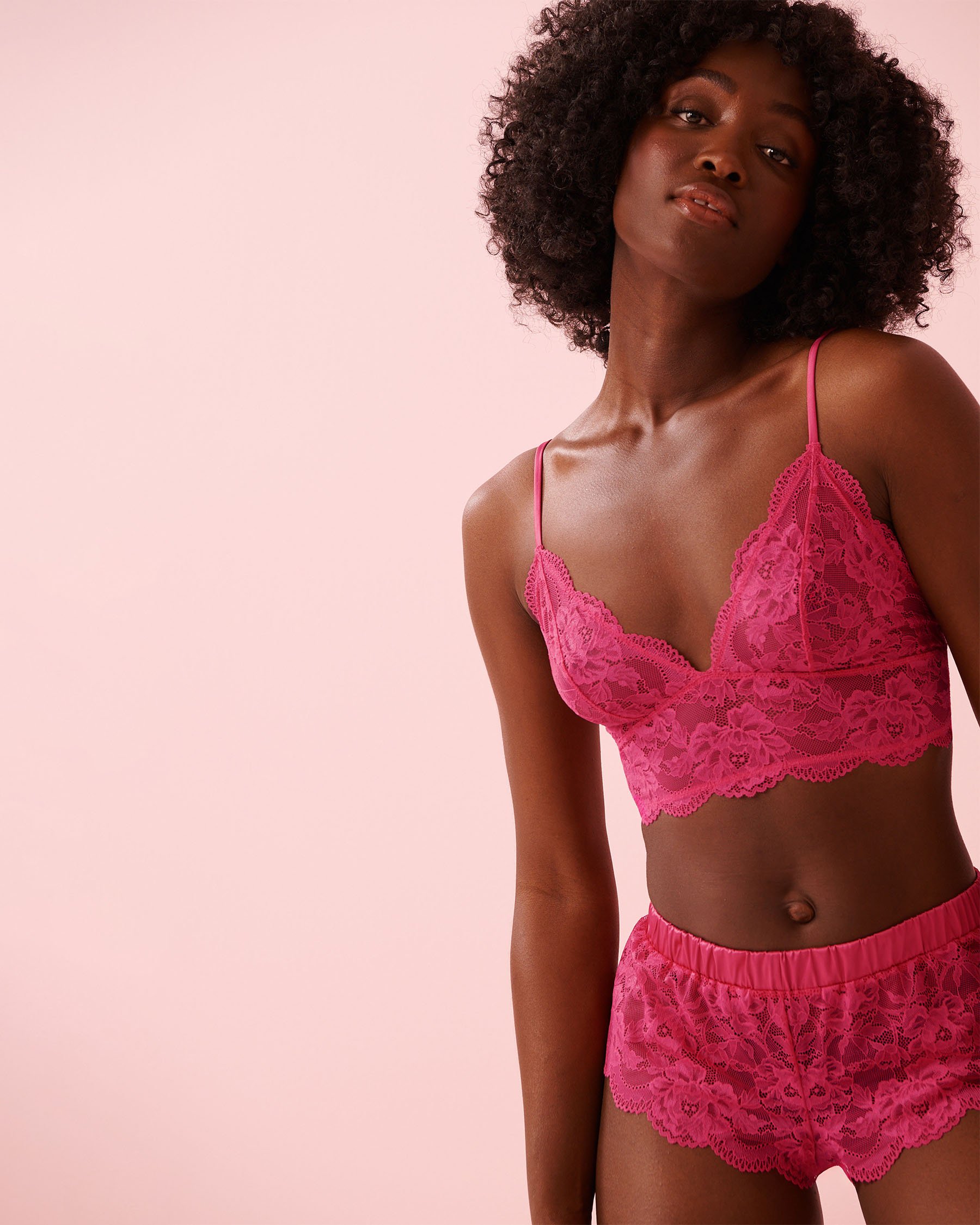 LA VIE EN ROSE Floral Lace 2-piece Set Fuchsia Pink 60400066 - View3