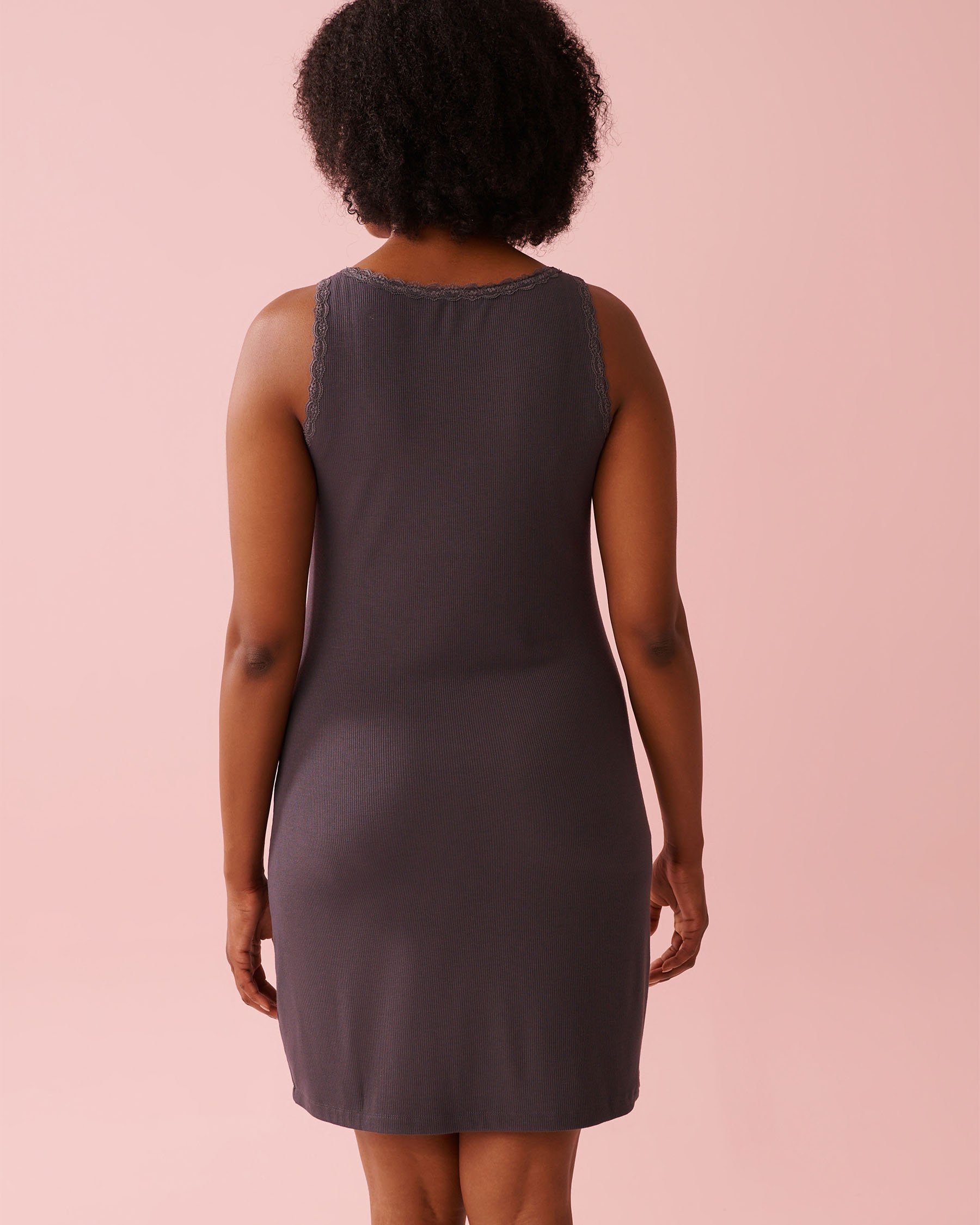 LA VIE EN ROSE Ribbed Modal and Lace Trim Nightie Anthracite 60500221 - View2