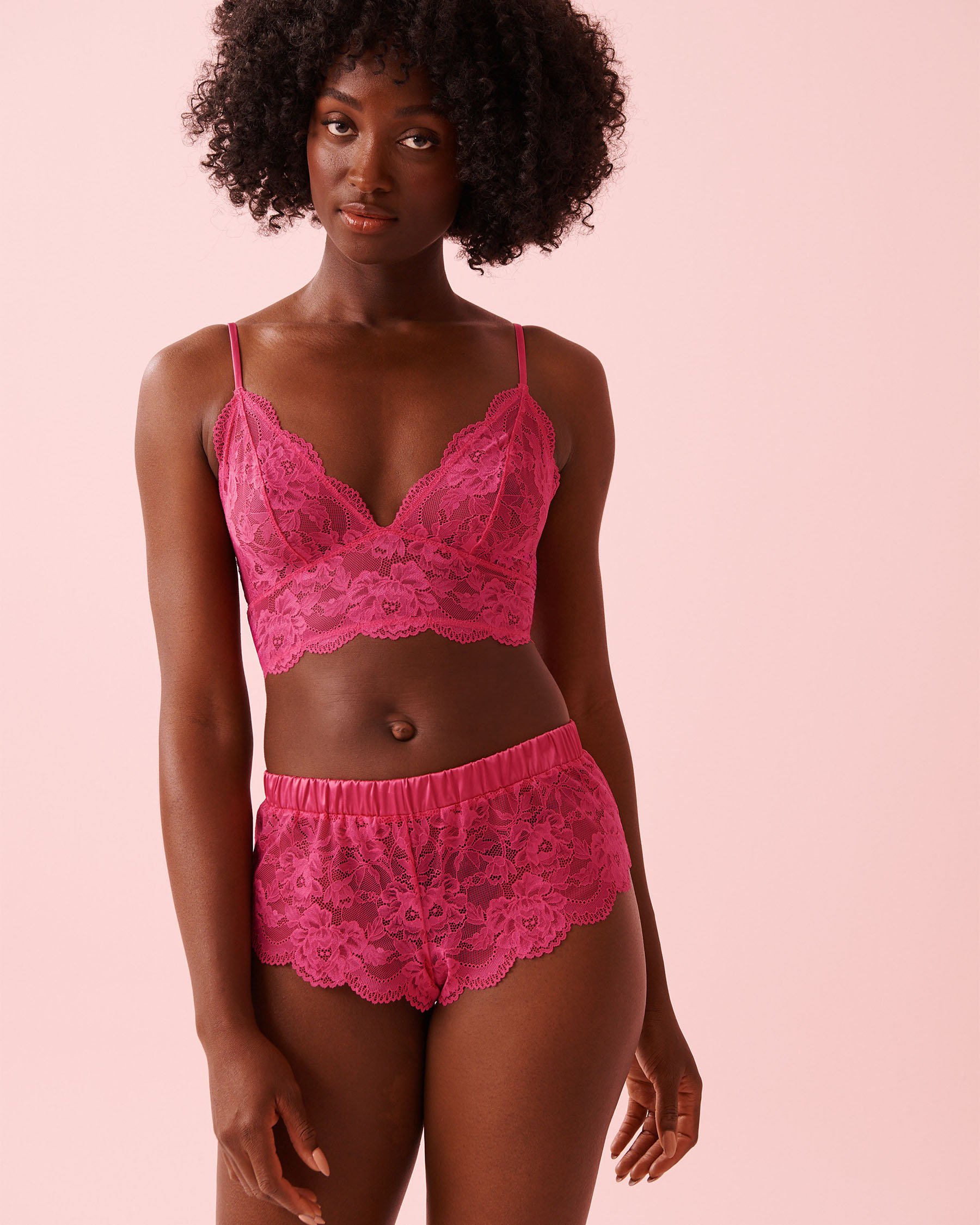 LA VIE EN ROSE Floral Lace 2-piece Set Fuchsia Pink 60400066 - View1