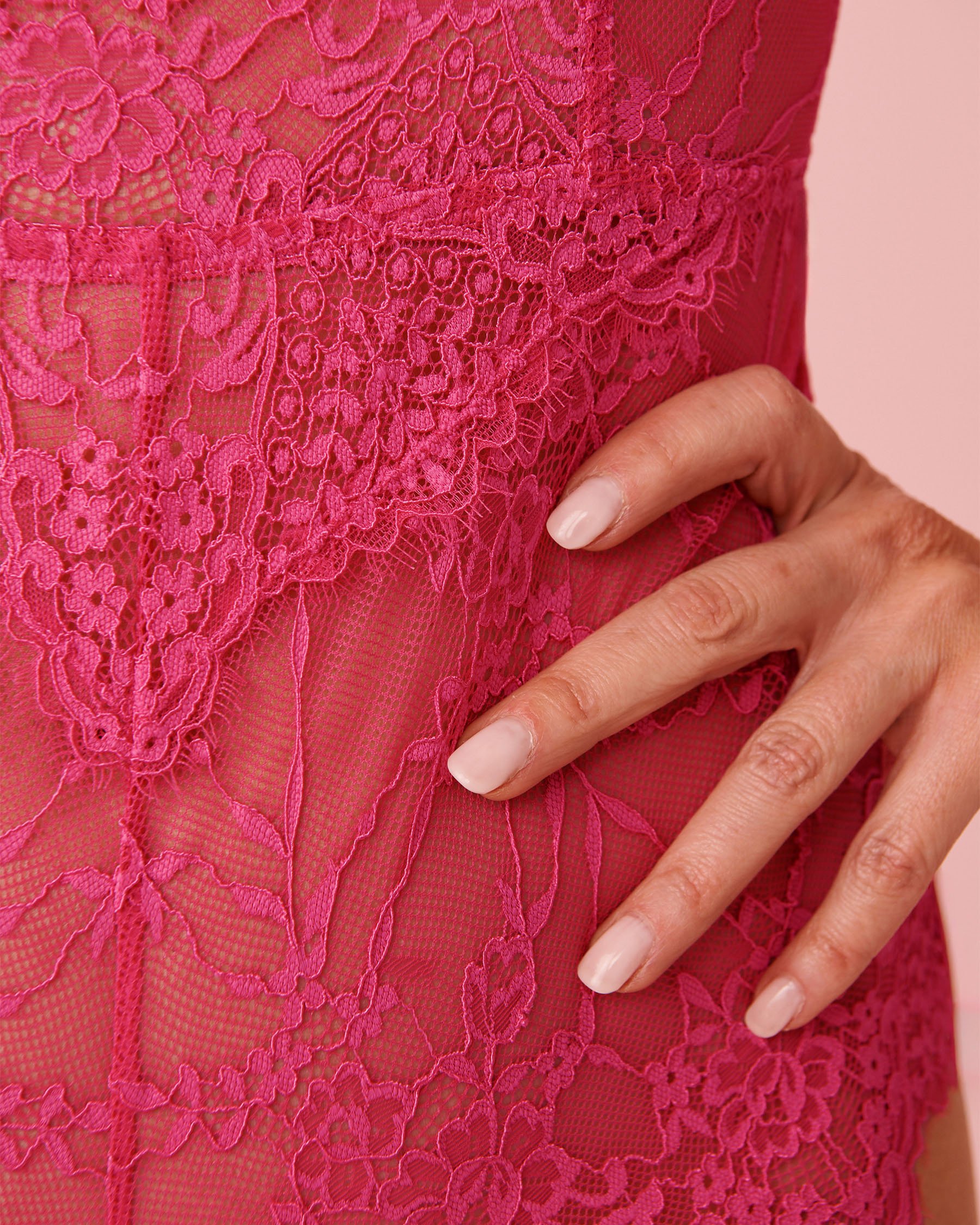 LA VIE EN ROSE Square Neck Lace Cheeky Teddy Fuchsia Pink 60300119 - View3