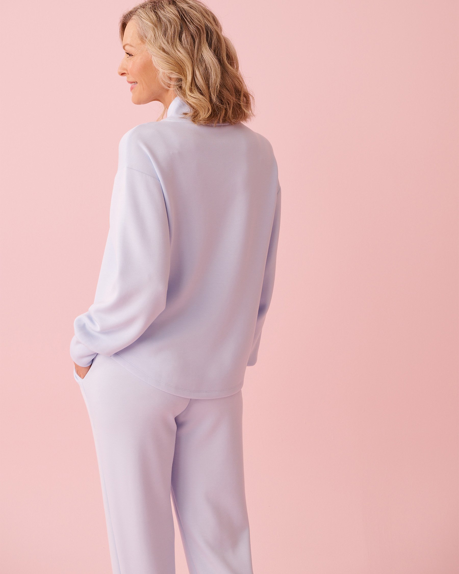 LA VIE EN ROSE Chandail demi-zip en tissu Interlock Bleu pâle 50100120 - View5