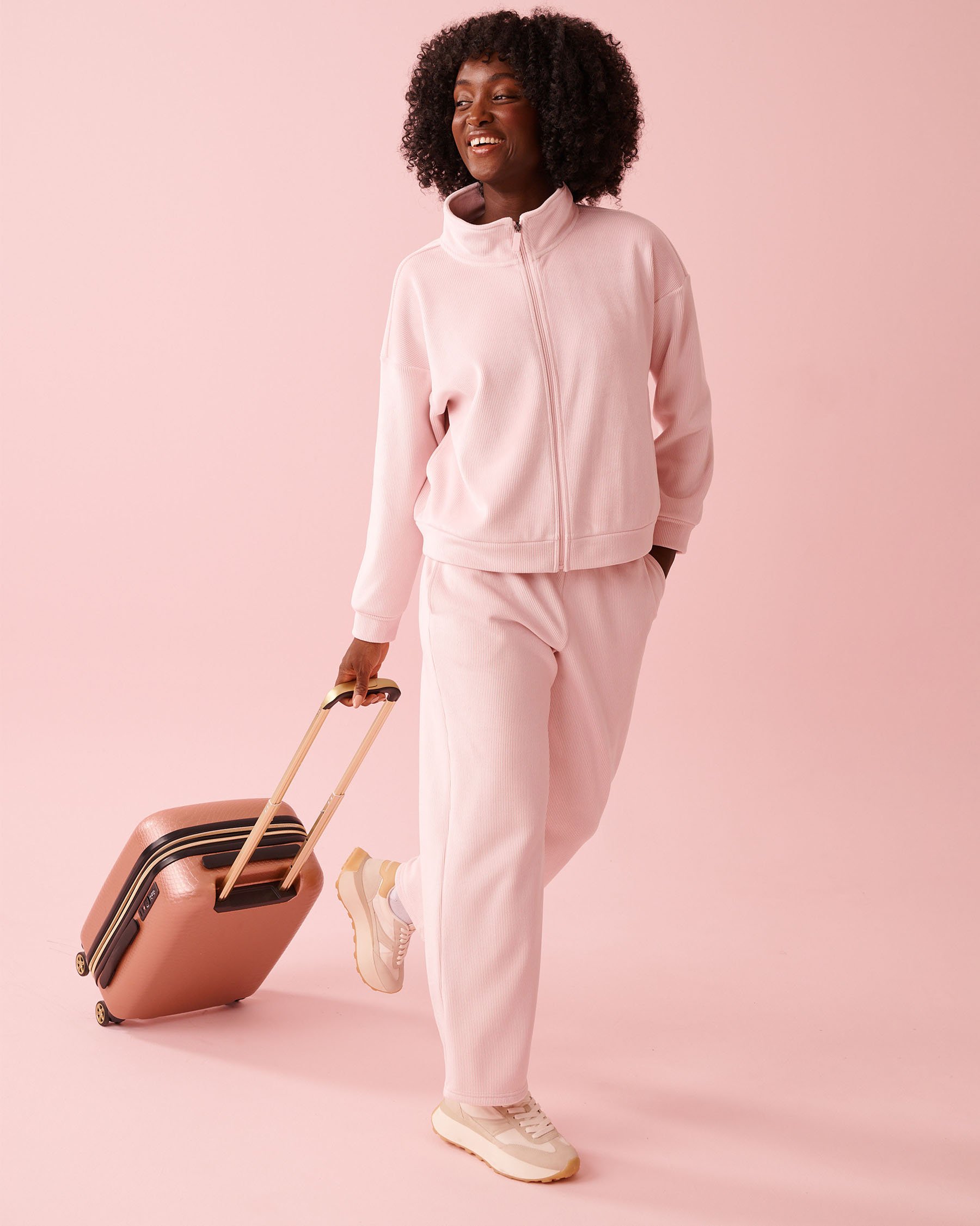 LA VIE EN ROSE Heavy Ribbed Zip-up Sweatshirt Pale Pink 50100121 - View1