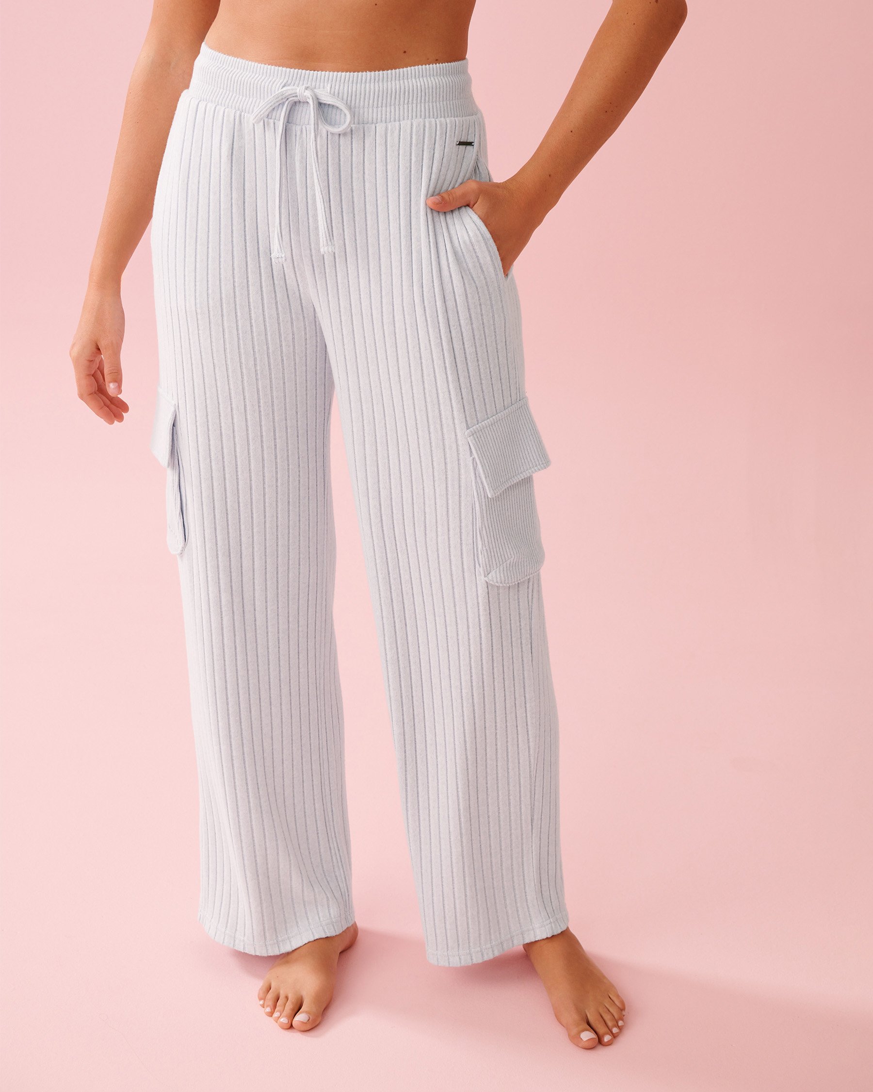 LA VIE EN ROSE Pantalon en tricot côtelé Bleu pâle 50200111 - View1