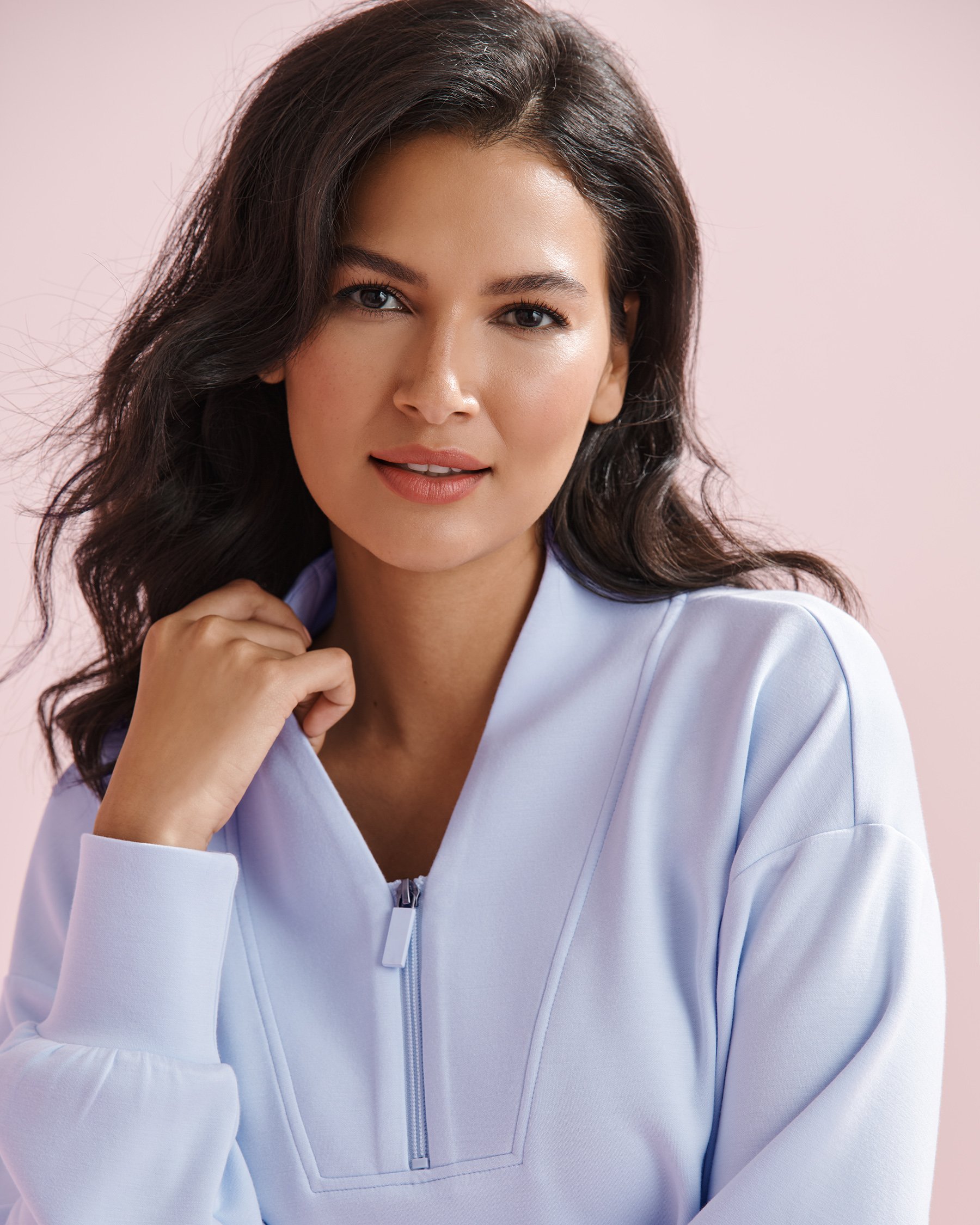 LA VIE EN ROSE Chandail demi-zip en tissu Interlock Bleu pâle 50100120 - View1