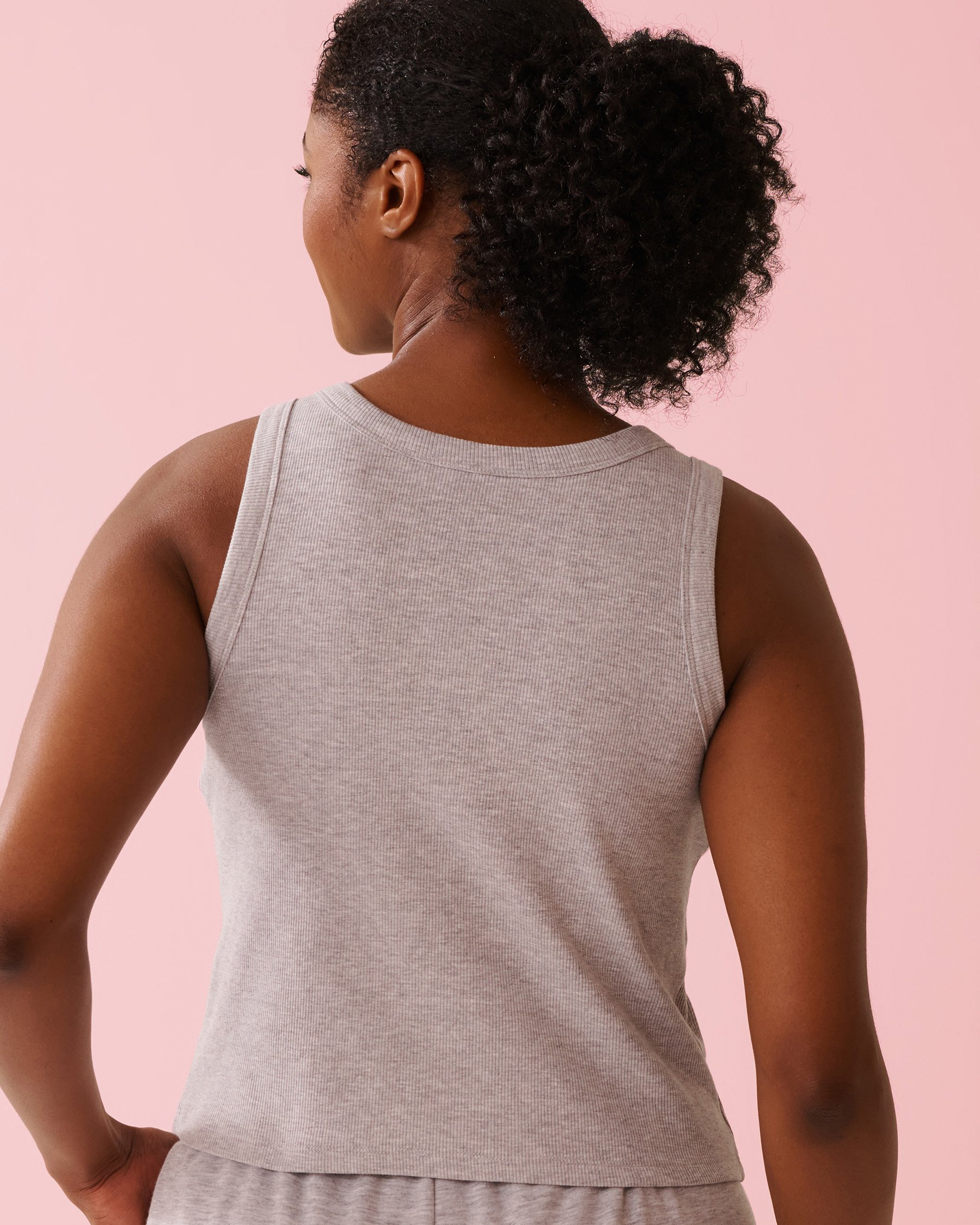 LA VIE EN ROSE Ribbed Cotton Cami with Shelf Bra Grey 50100124 - View2