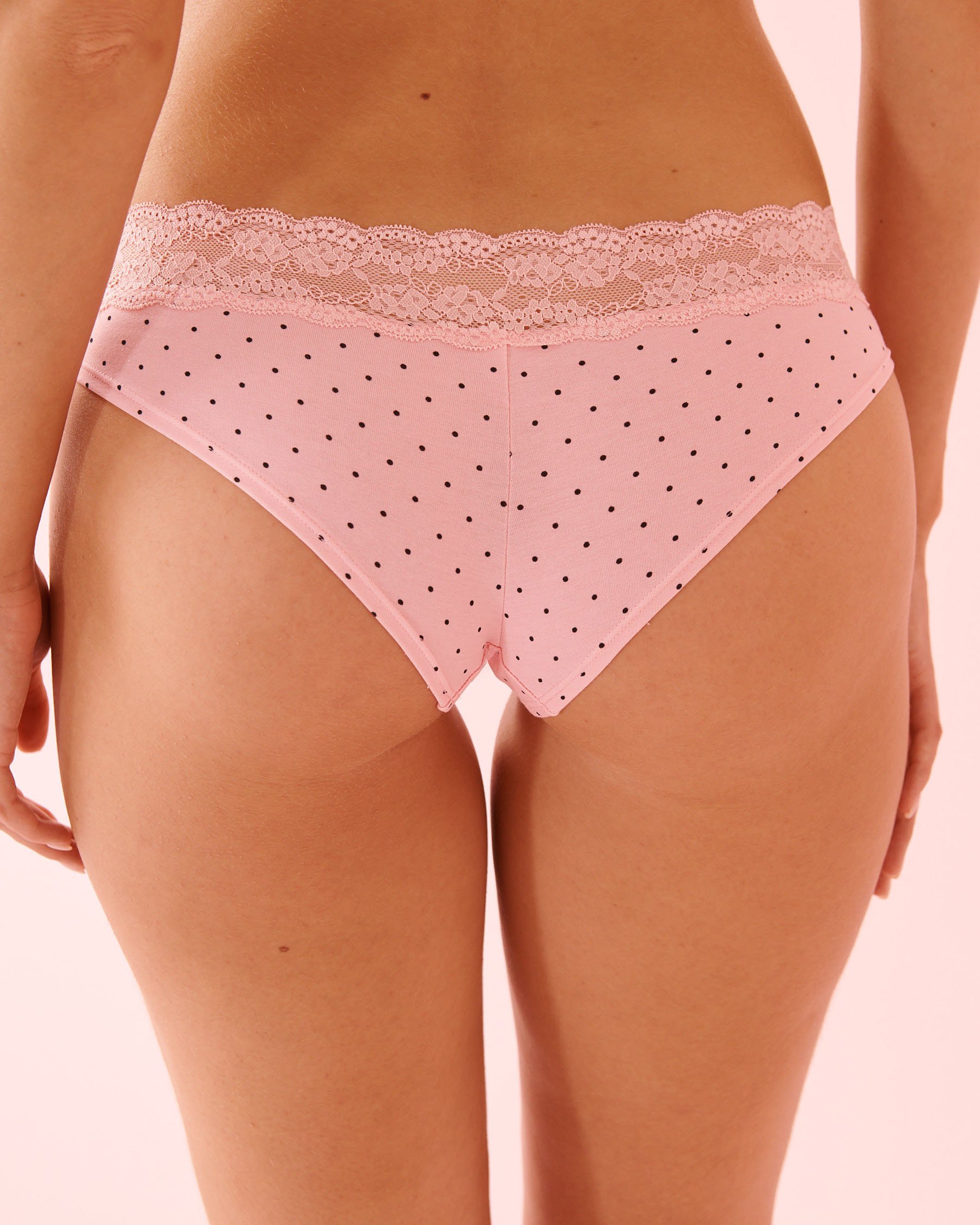 LA VIE EN ROSE Culotte cheeky coton et bande de dentelle Rose à pois 20100705 - View2