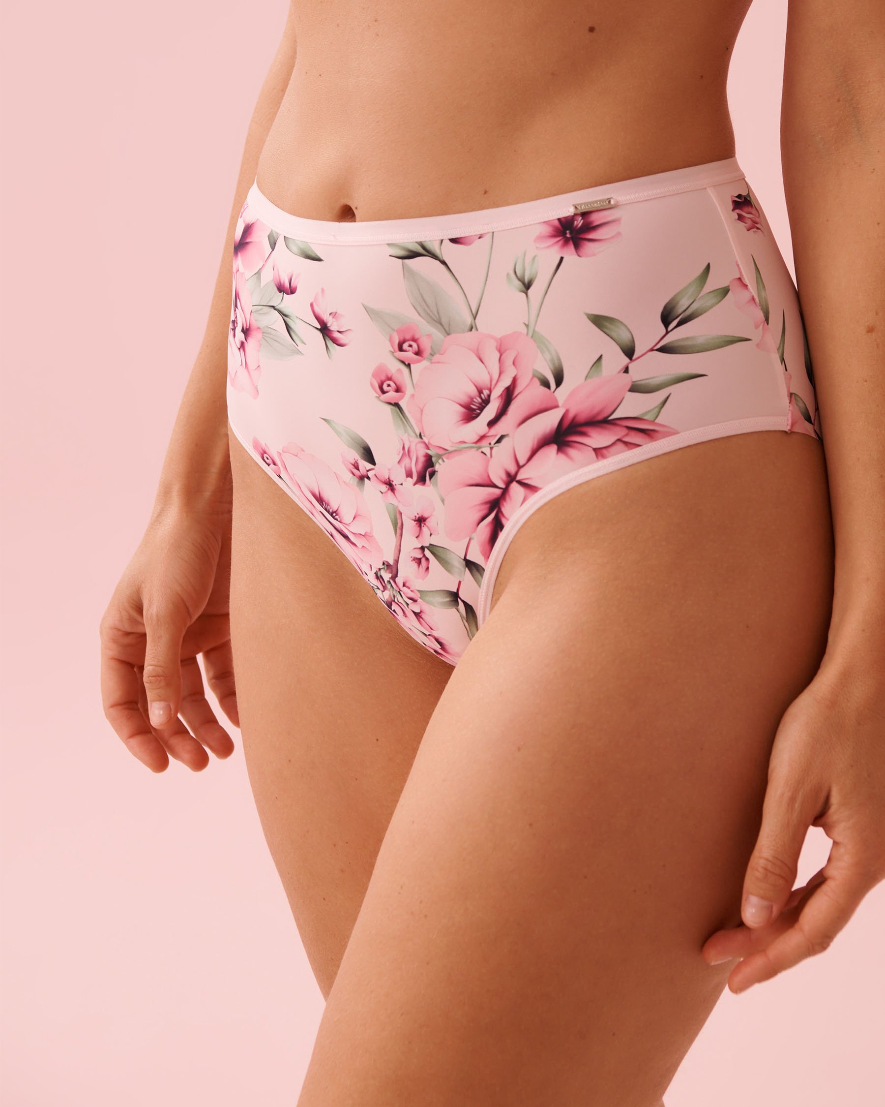 LA VIE EN ROSE Microfiber Sleek Back High Waist Bikini Panty Pink/Pink Flowers 20300483 - View1