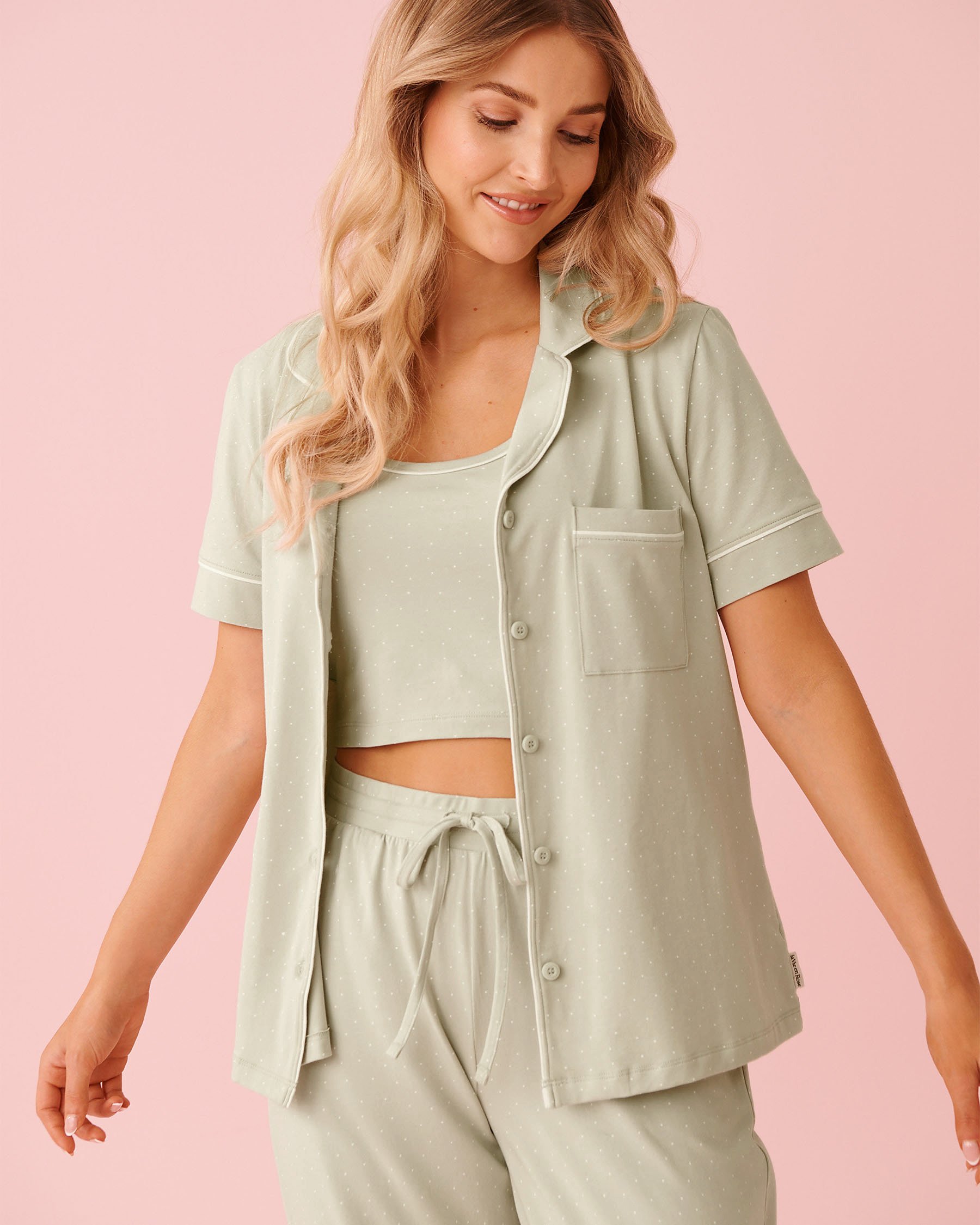 LA VIE EN ROSE Chemisier manches courtes en coton Vert à pois 40100824 - Voir4