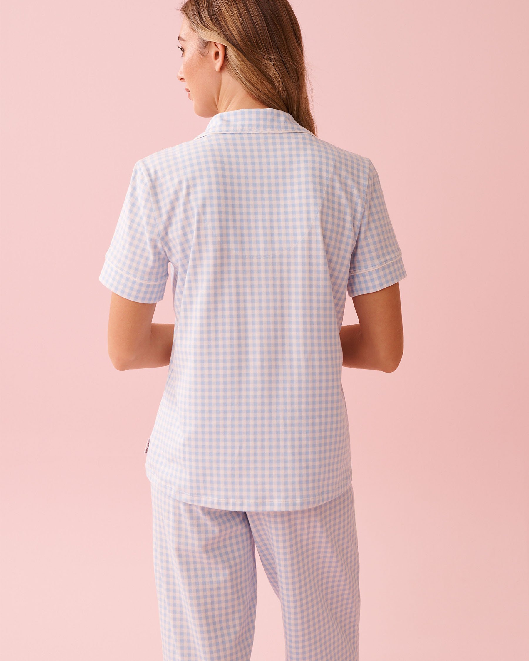 LA VIE EN ROSE Chemisier manches courtes en coton Vichy bleu 40100824 - Voir3