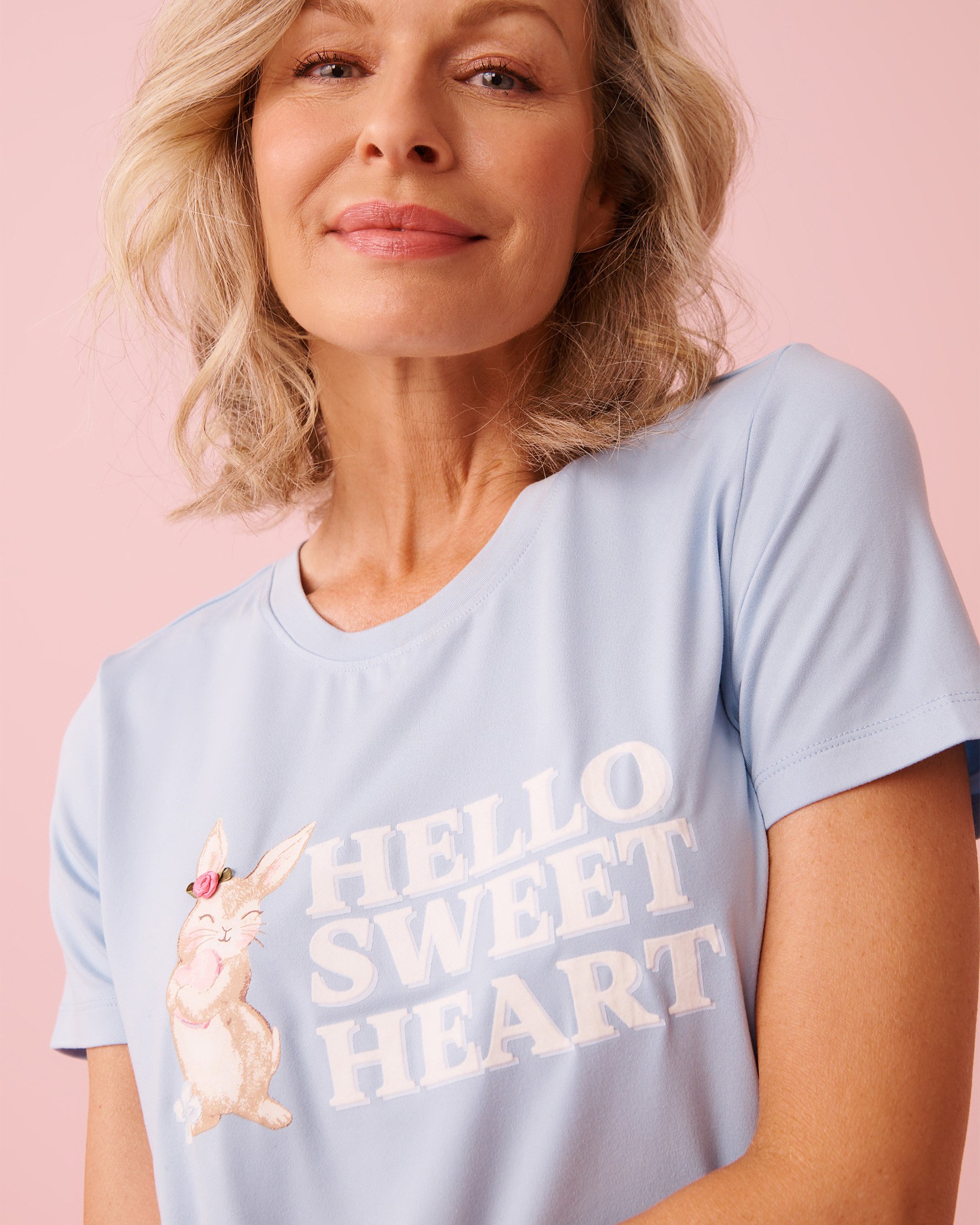 LA VIE EN ROSE Bunny Print Super Soft T-shirt Cloud Blue 40100826 - View3