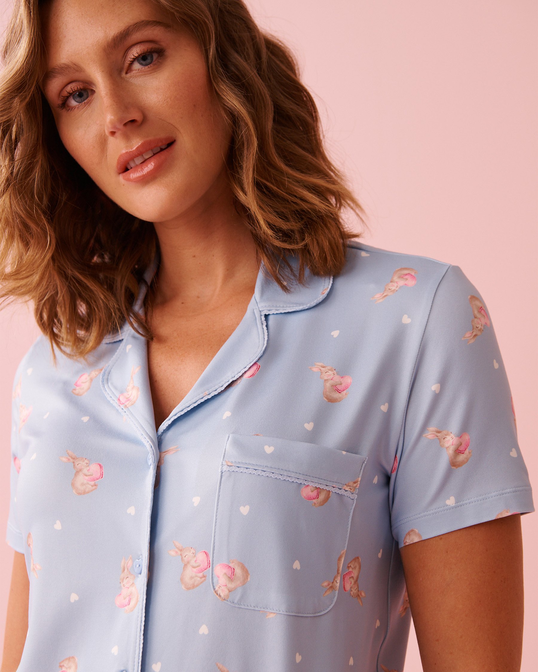 LA VIE EN ROSE Bunny Print Super Soft Button-down Shirt Cloud Blue 40100827 - View3