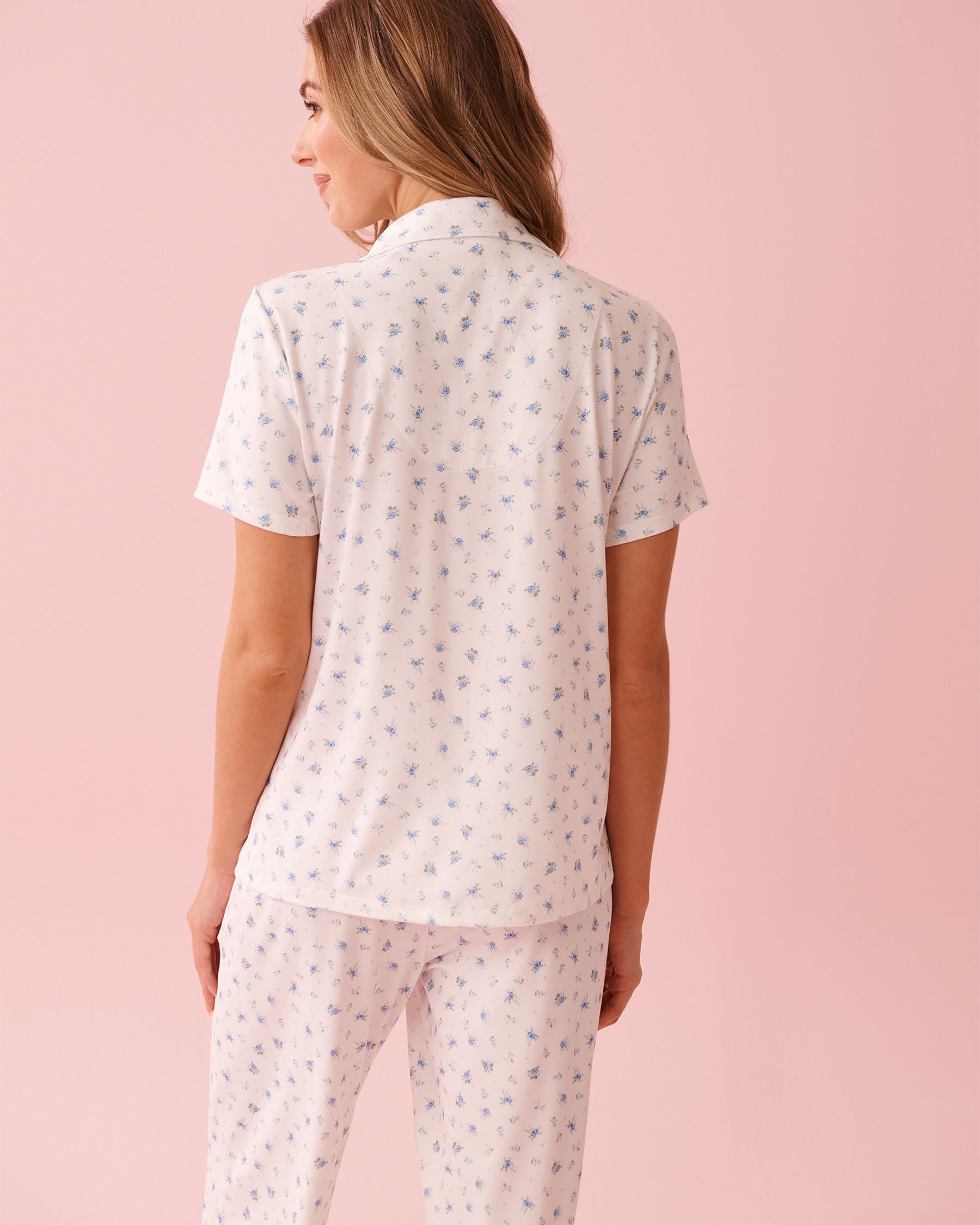 LA VIE EN ROSE Chemisier ultra doux imprimé roses bleues Blanc 40100833 - View2