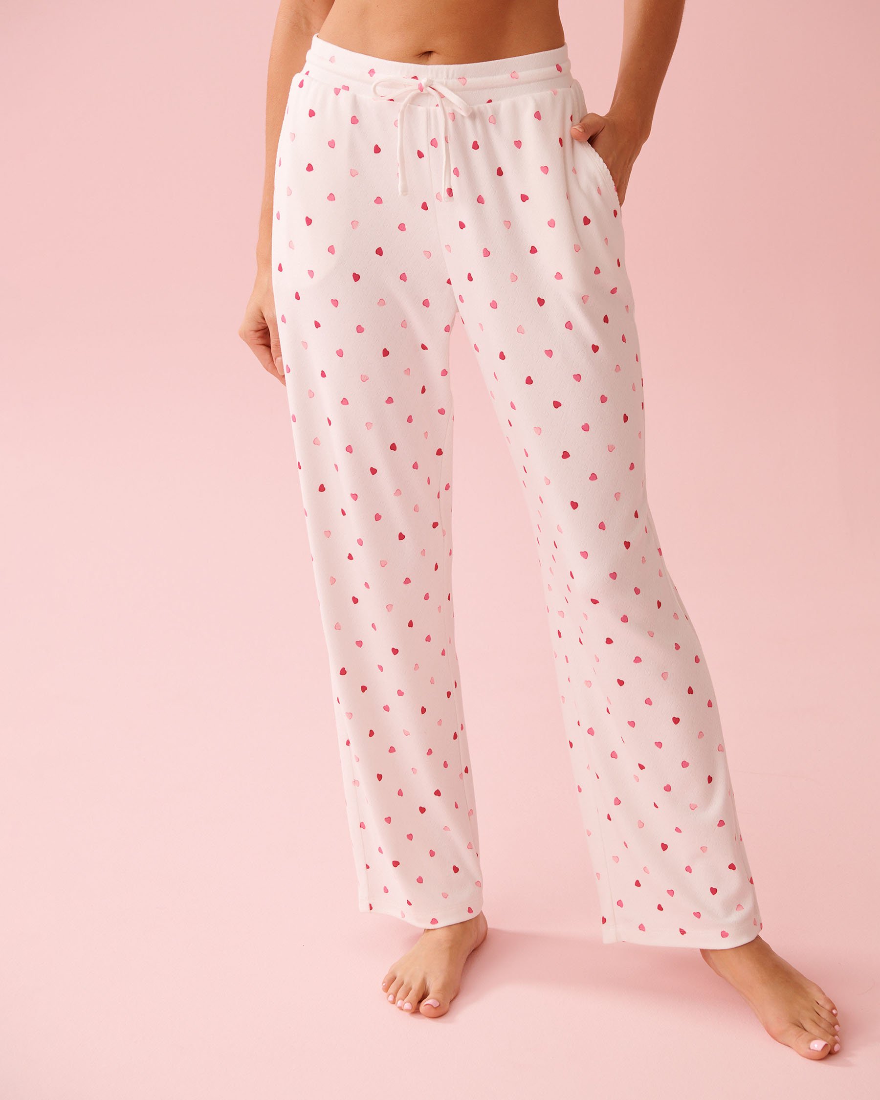LA VIE EN ROSE Pantalon de pyjama en pointelle imprimé cœurs Blanc 40200805 - Voir3