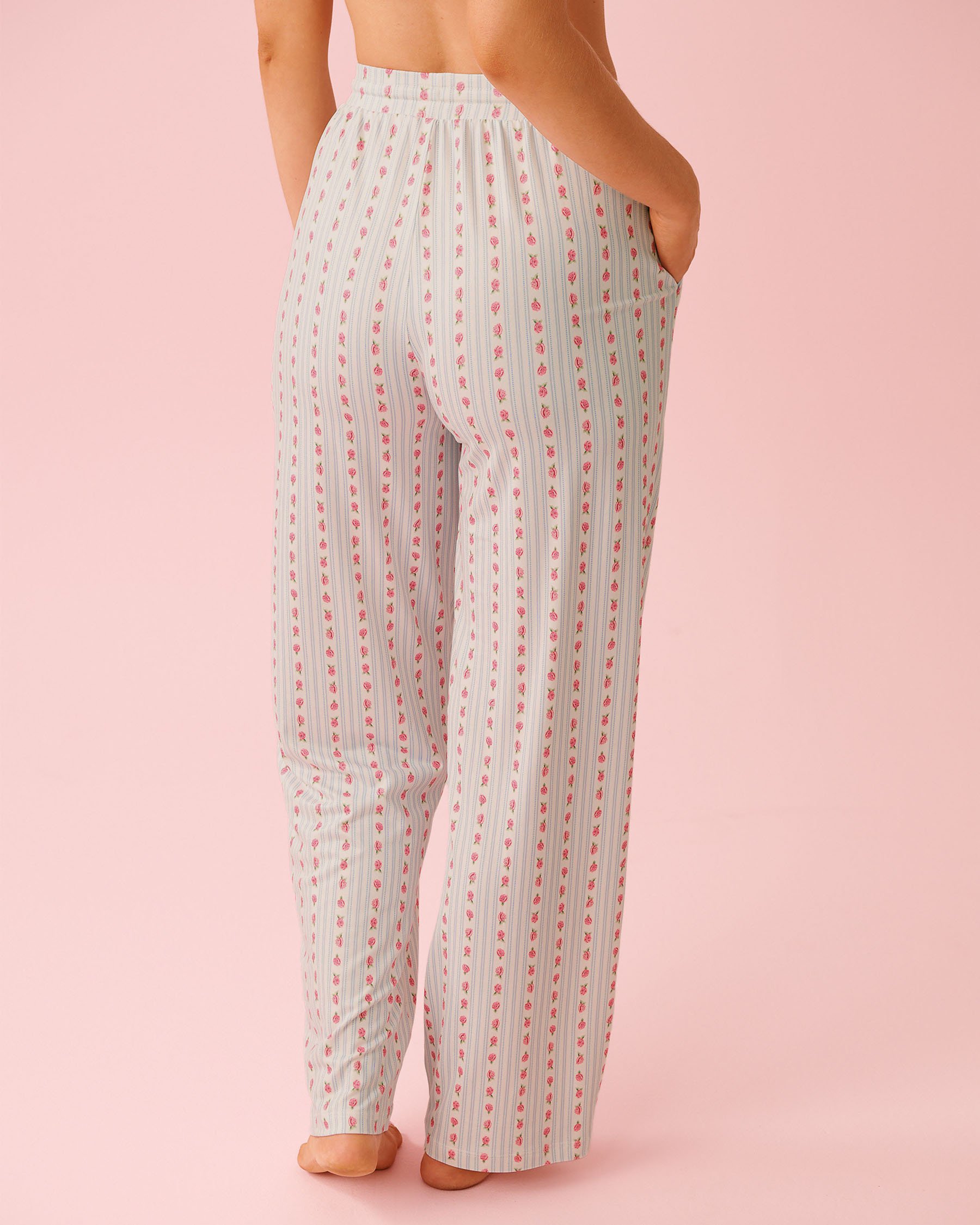 LA VIE EN ROSE Pantalon de pyjama ultra doux imprimé rose Rayures à roses 40200809 - View2