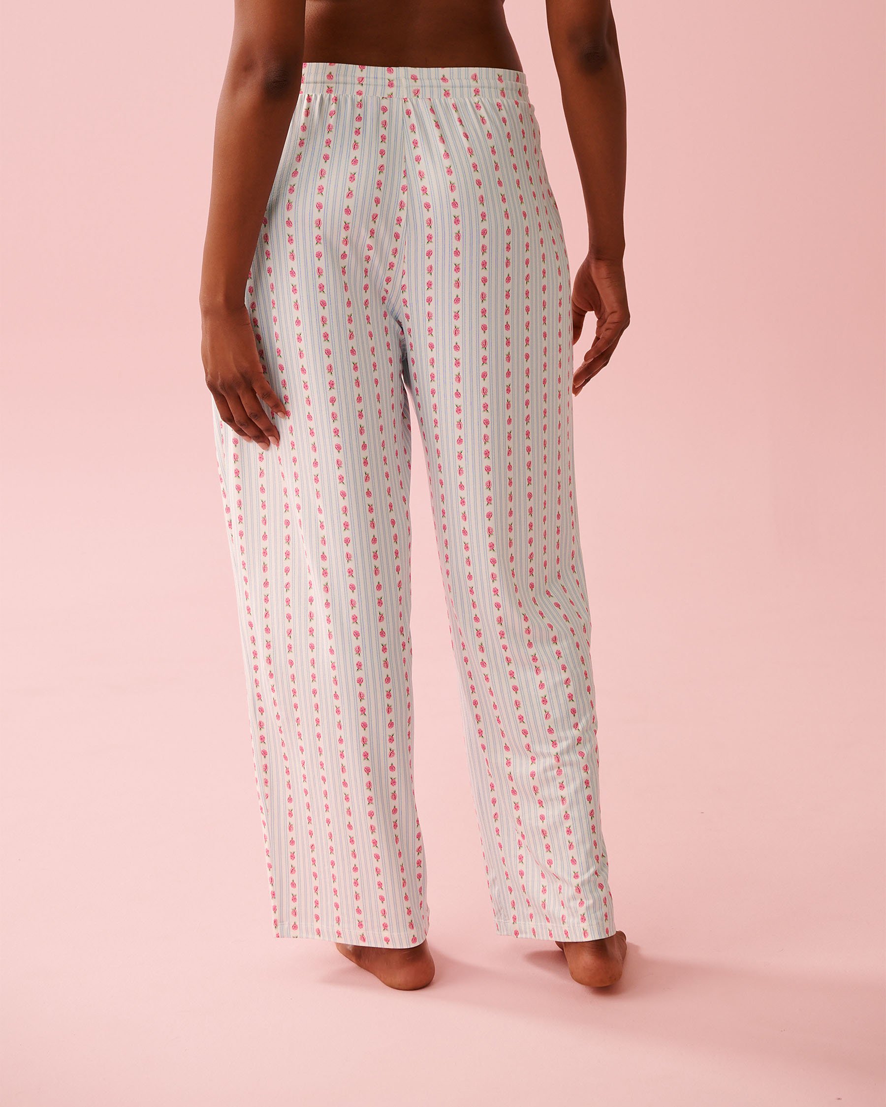 LA VIE EN ROSE Pantalon de pyjama ultra doux imprimé rose Rayures à roses 40200809 - View4