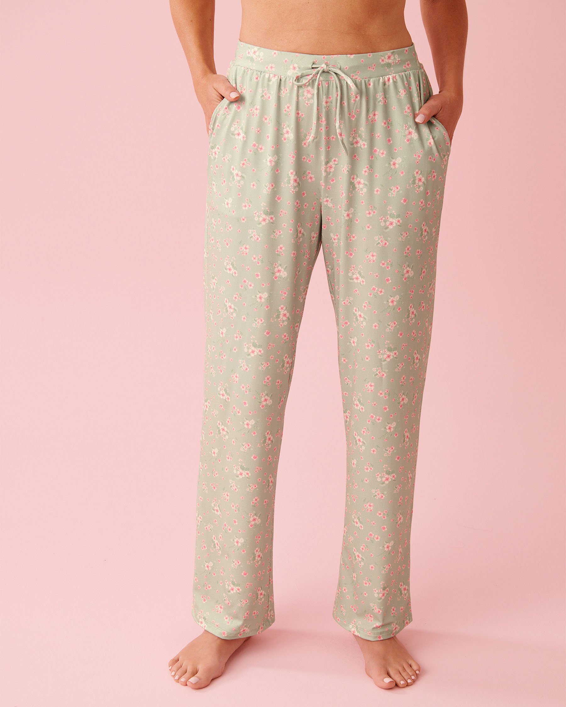 LA VIE EN ROSE Cherry Blossom Print Super Soft Pajama Pants Mineral Green 40200815 - View1