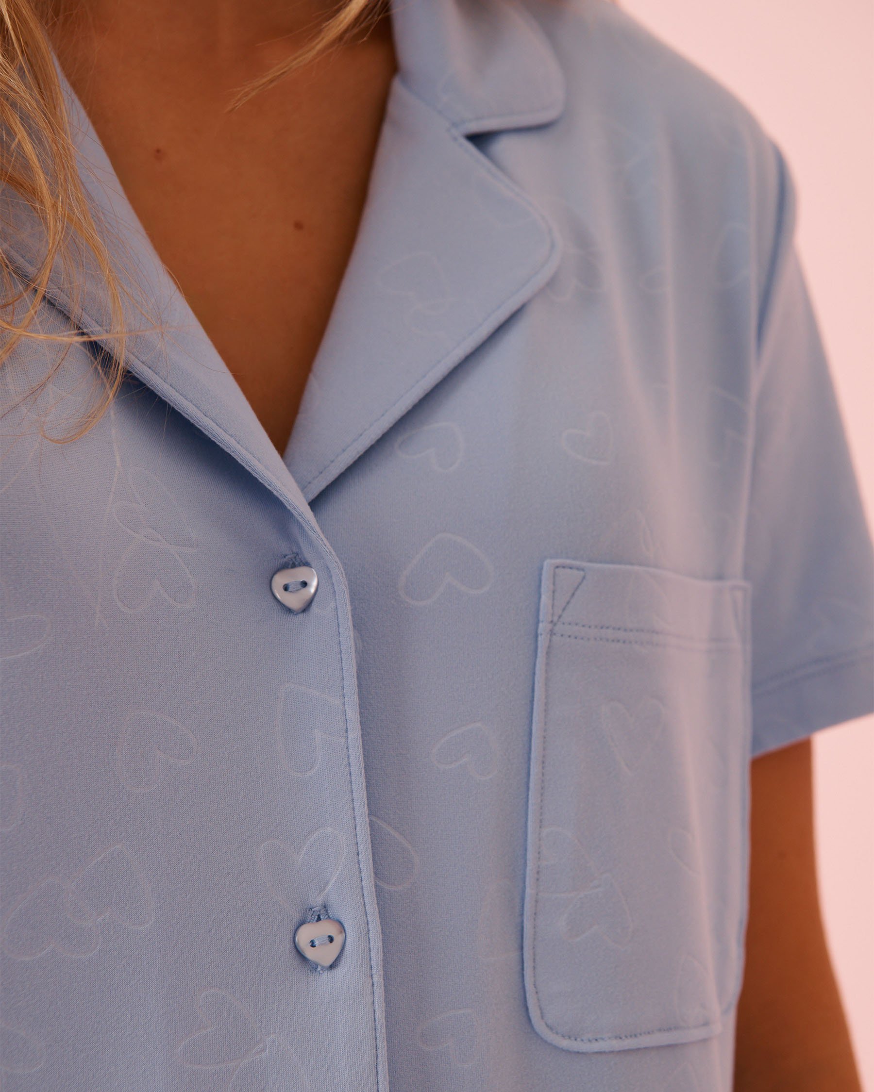 LA VIE EN ROSE Embossed Heart Print Super Soft PJ Set Cloud Blue 40400093 - View3