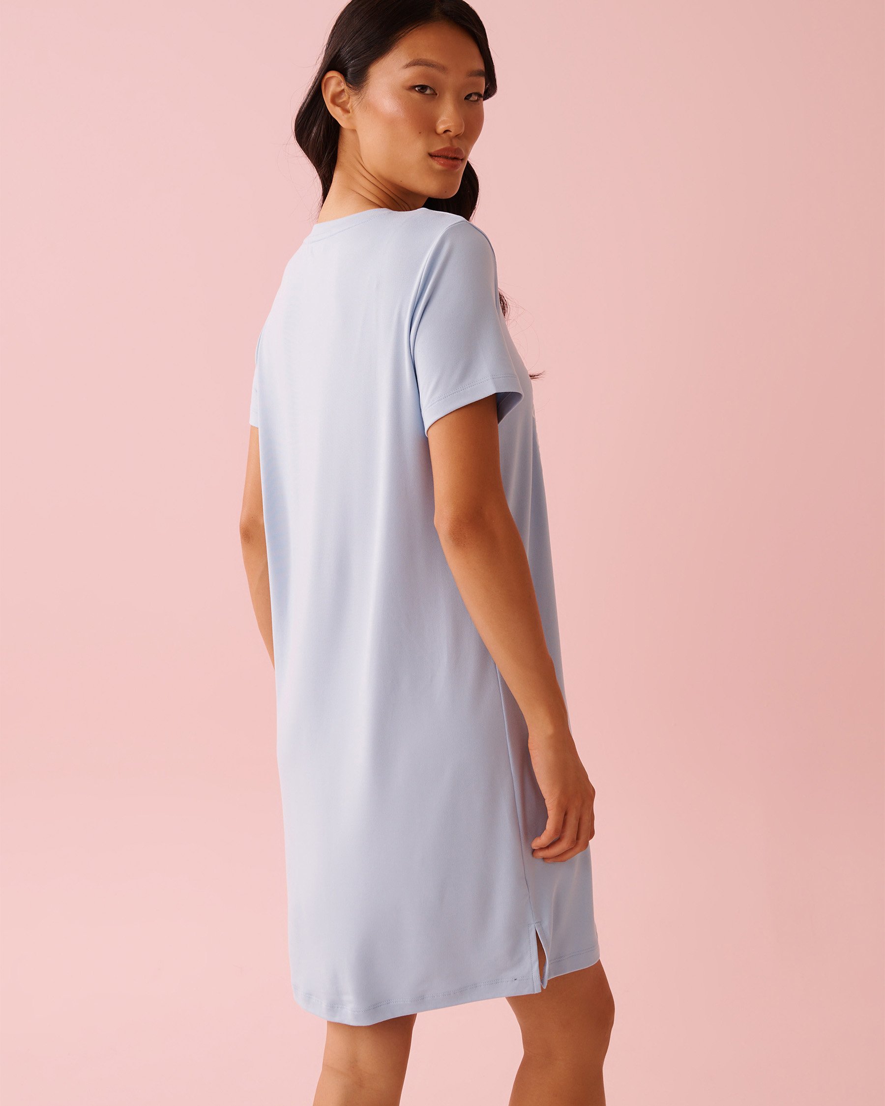 LA VIE EN ROSE Chemise de nuit ultra douce imprimé macaron cœur Bleu nuage 40500472 - View2