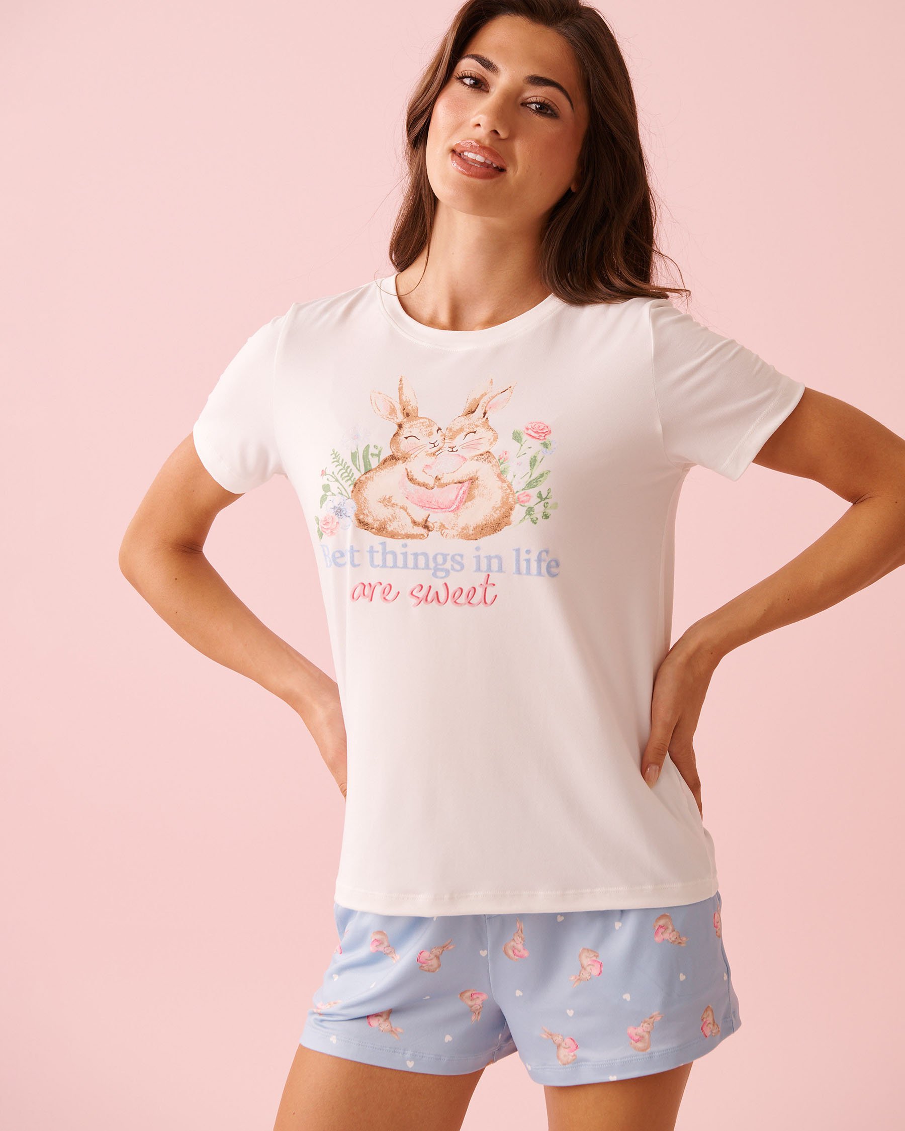 LA VIE EN ROSE Bunny Print Super Soft T-shirt White 40100826 - View2