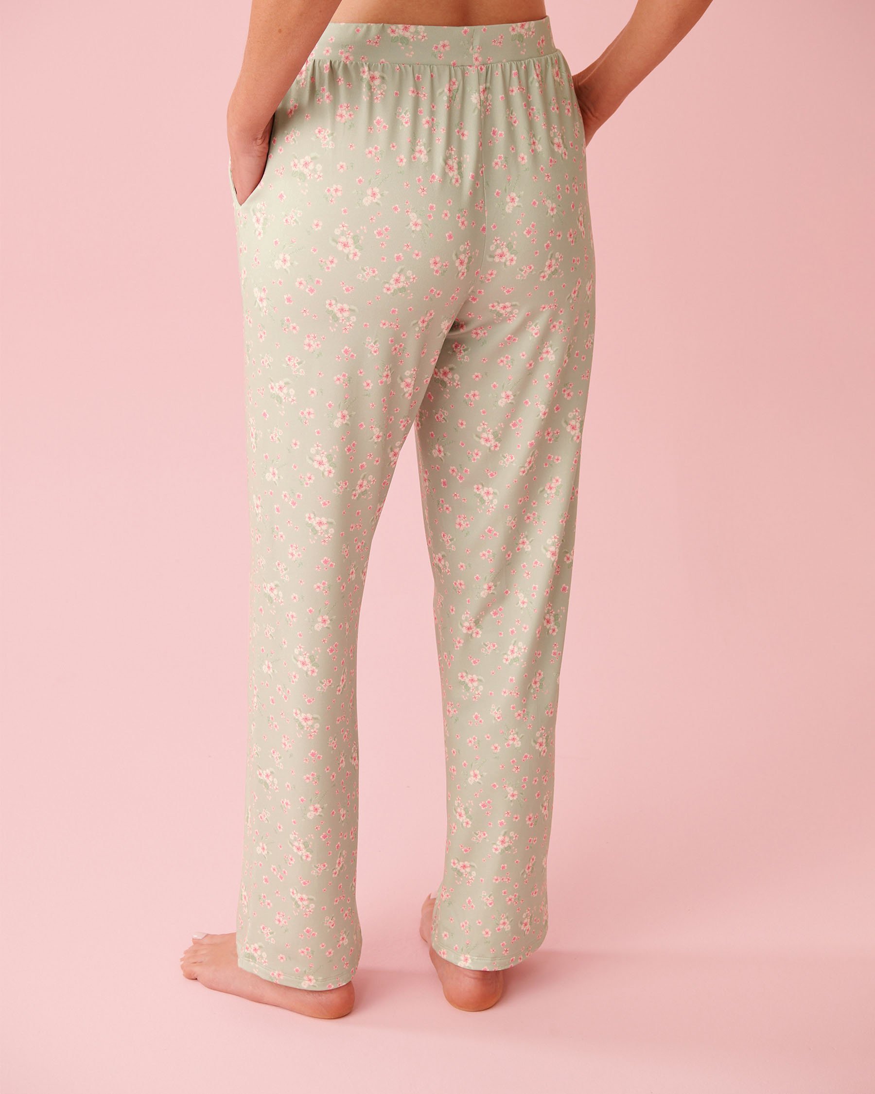 LA VIE EN ROSE Cherry Blossom Print Super Soft Pajama Pants Mineral Green 40200815 - View2
