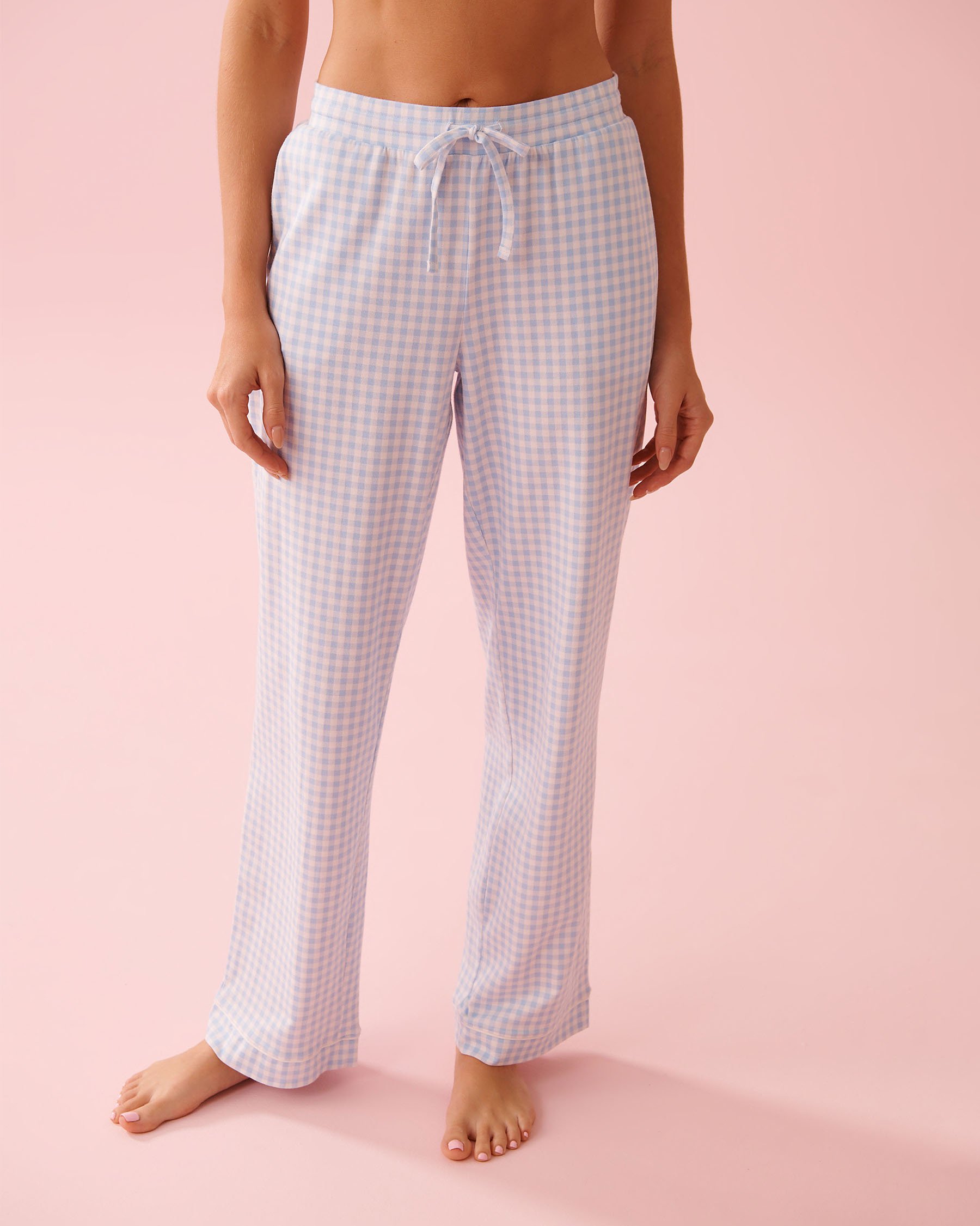 LA VIE EN ROSE Cotton Pajama Pants Blue Gingham 40200807 - View1