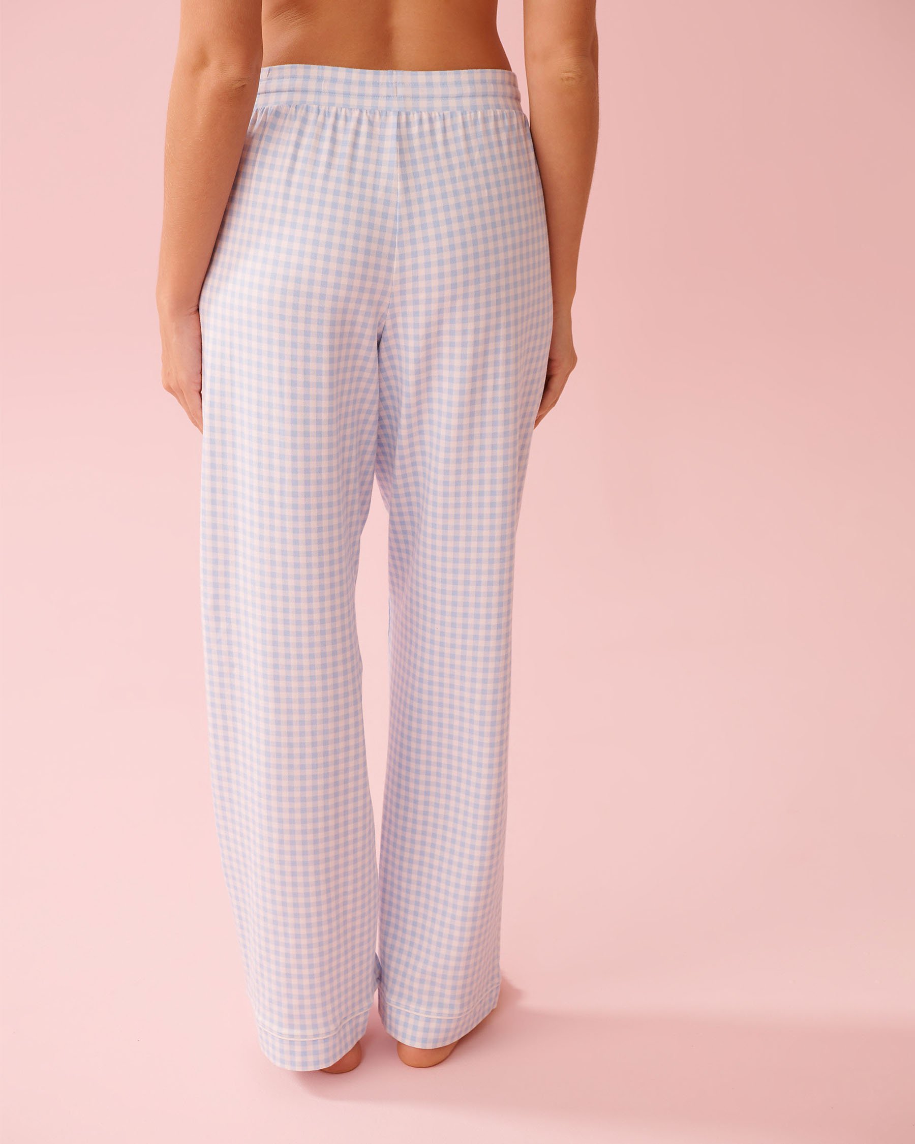 LA VIE EN ROSE Cotton Pajama Pants Blue Gingham 40200807 - View2