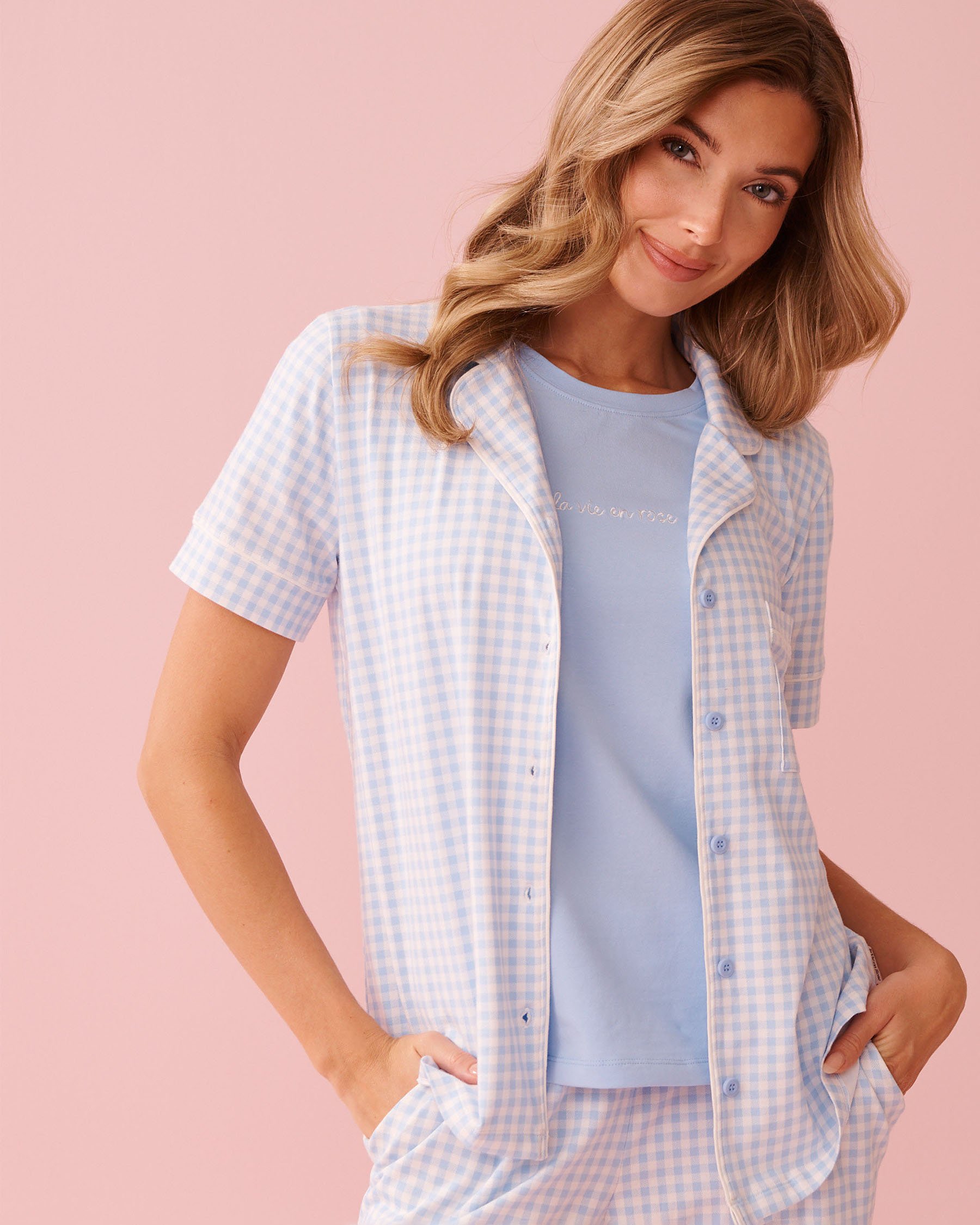 LA VIE EN ROSE T-shirt en coton Bleu nuage 40100825 - Voir4