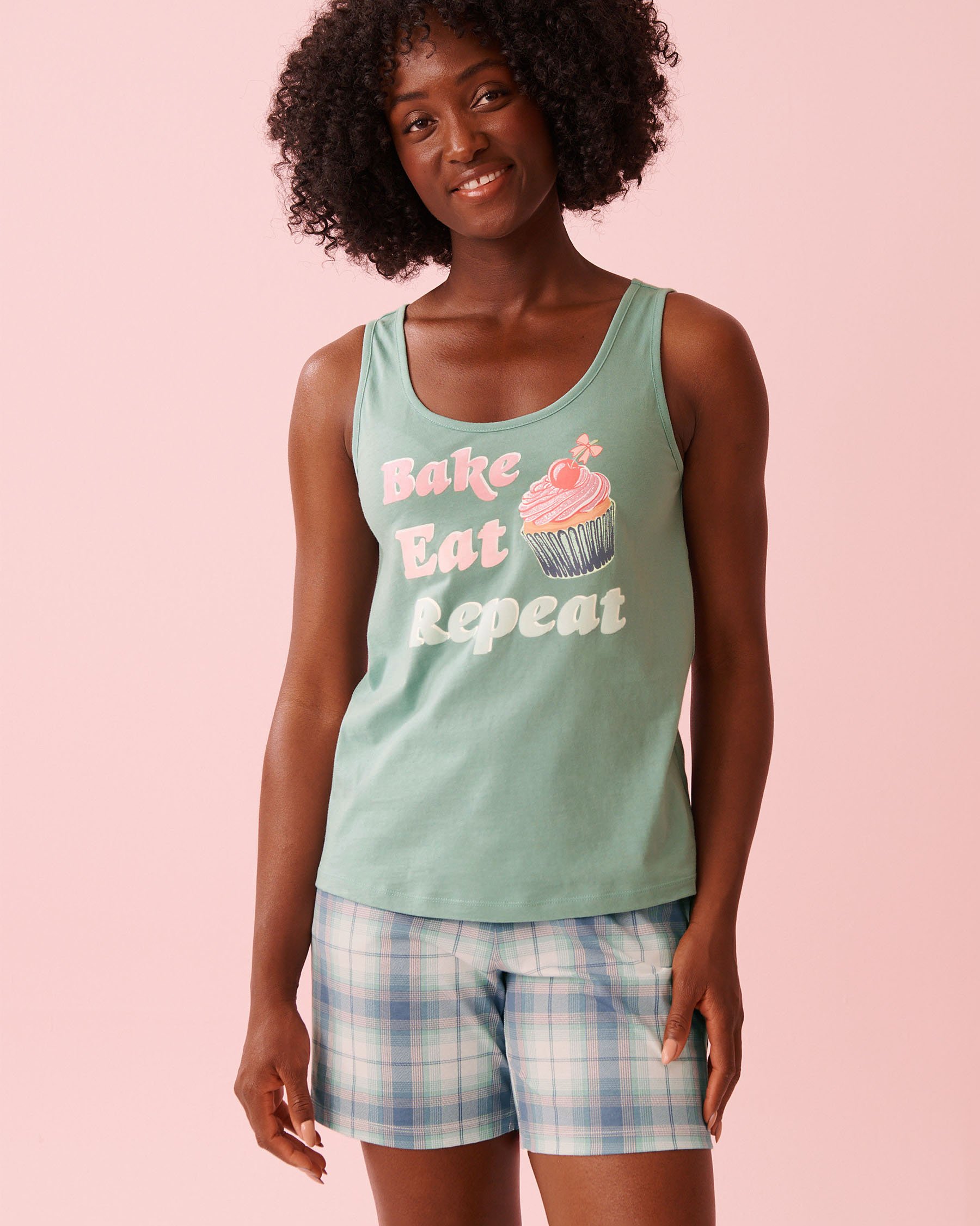 LA VIE EN ROSE Cupcake Print Cotton Scoop Neck Cami Soothing Blue 40100834 - View2