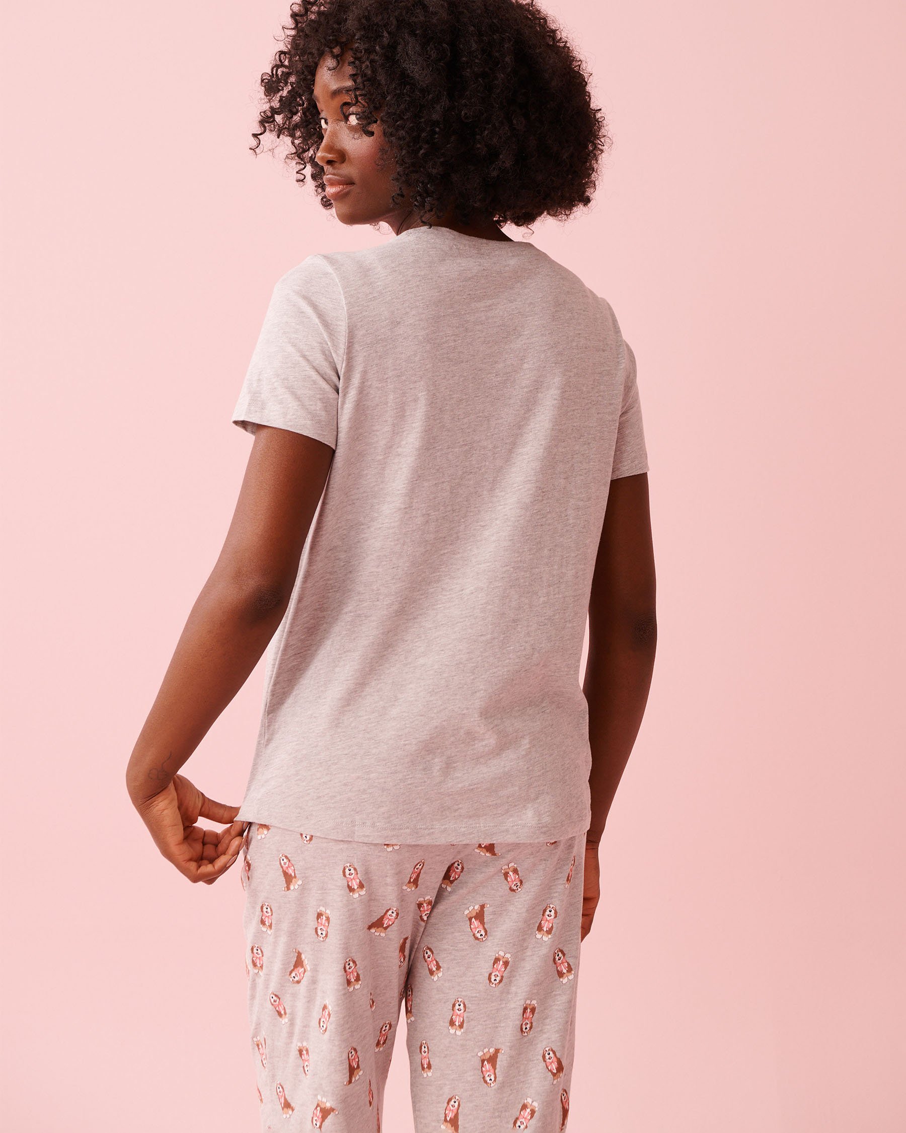 LA VIE EN ROSE T-shirt col rond en coton imprimé chiens et cupcakes Gris 40100836 - View2